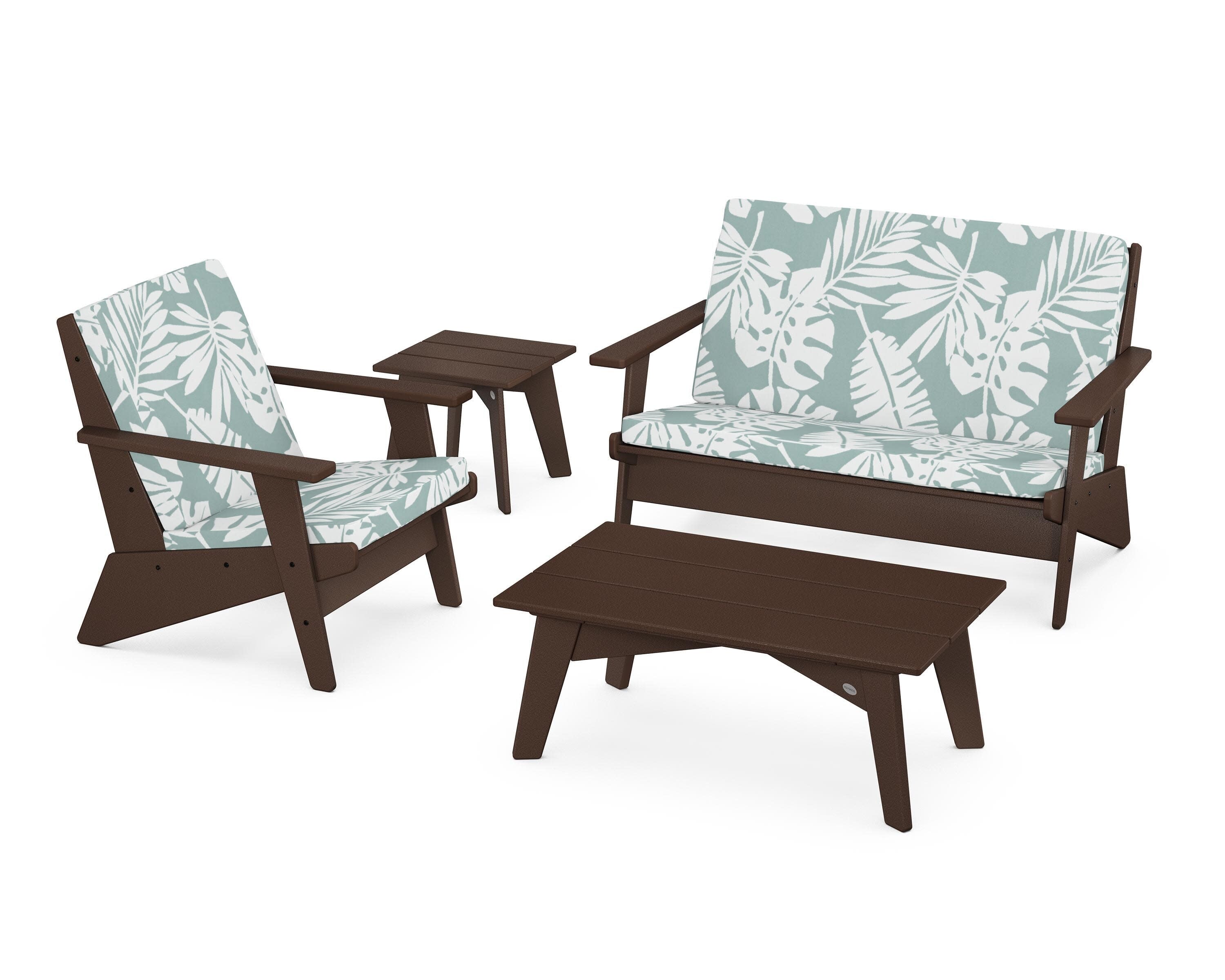 Riviera Modern Lounge 4-Piece Set in Mahogany / Leaf Glacier Spa