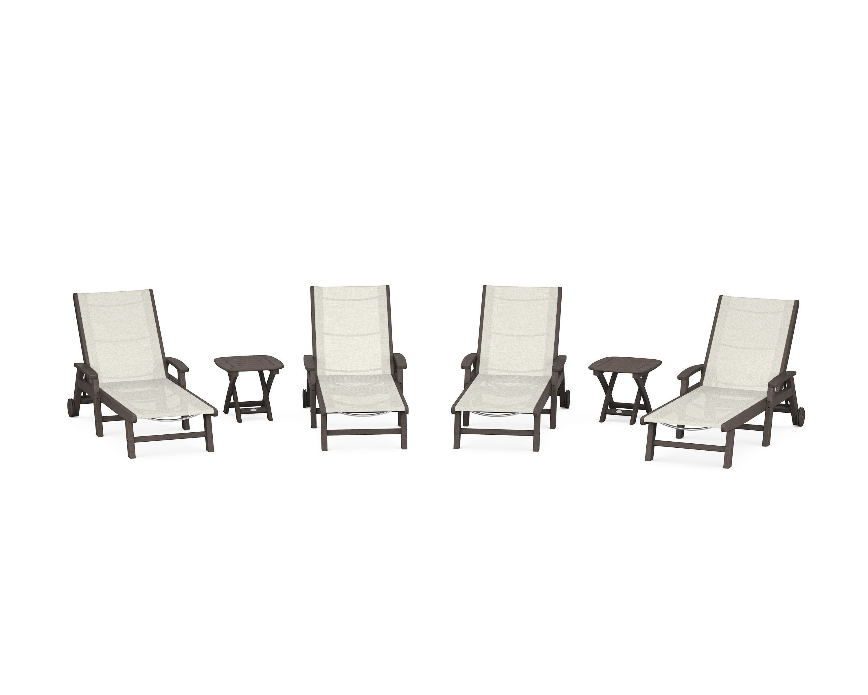 Coastal Chaise 6-Piece Set with Wheels in Vintage Coffee / Parchment Sling