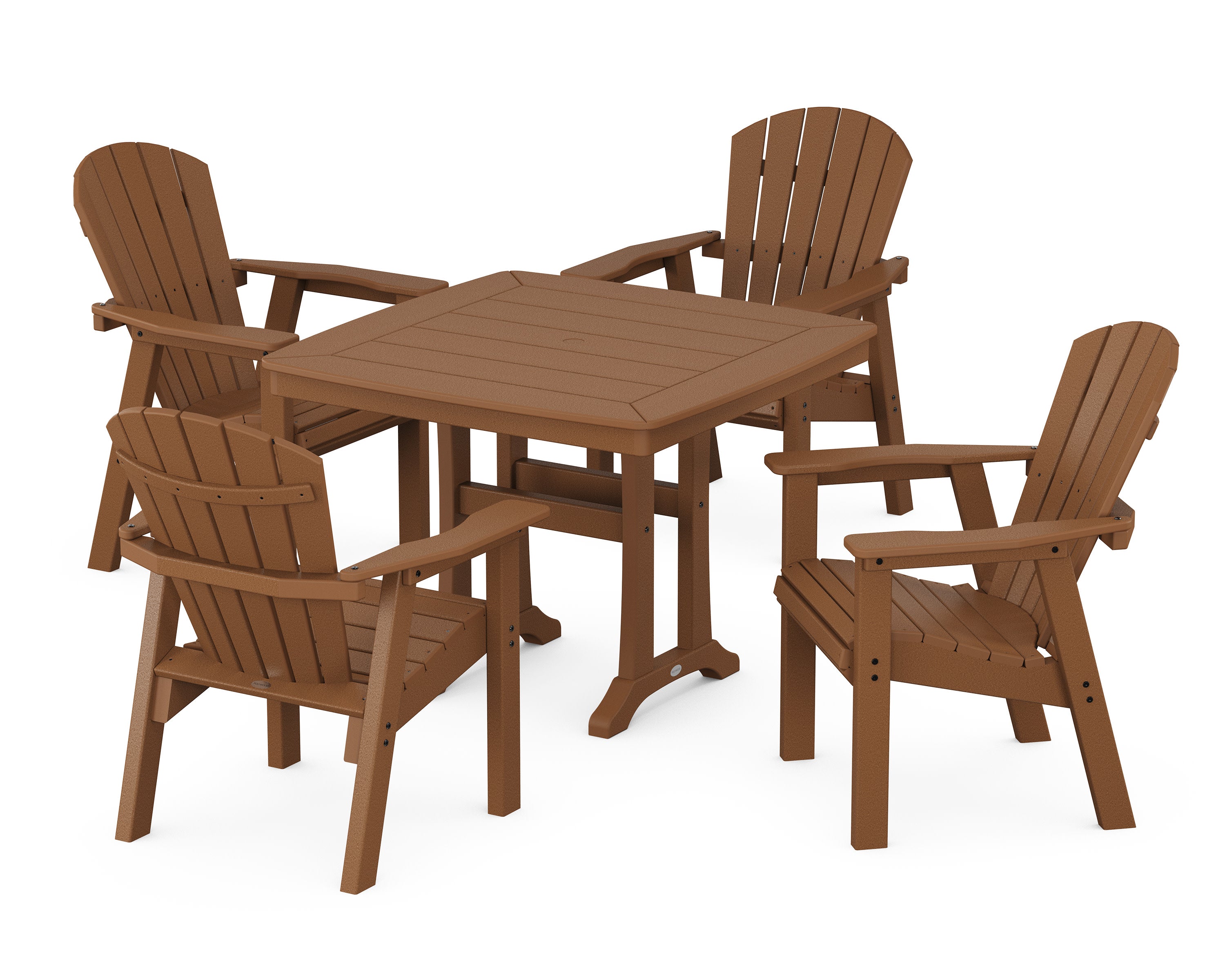 Seashell 5-Piece Dining Set with Trestle Legs in Teak