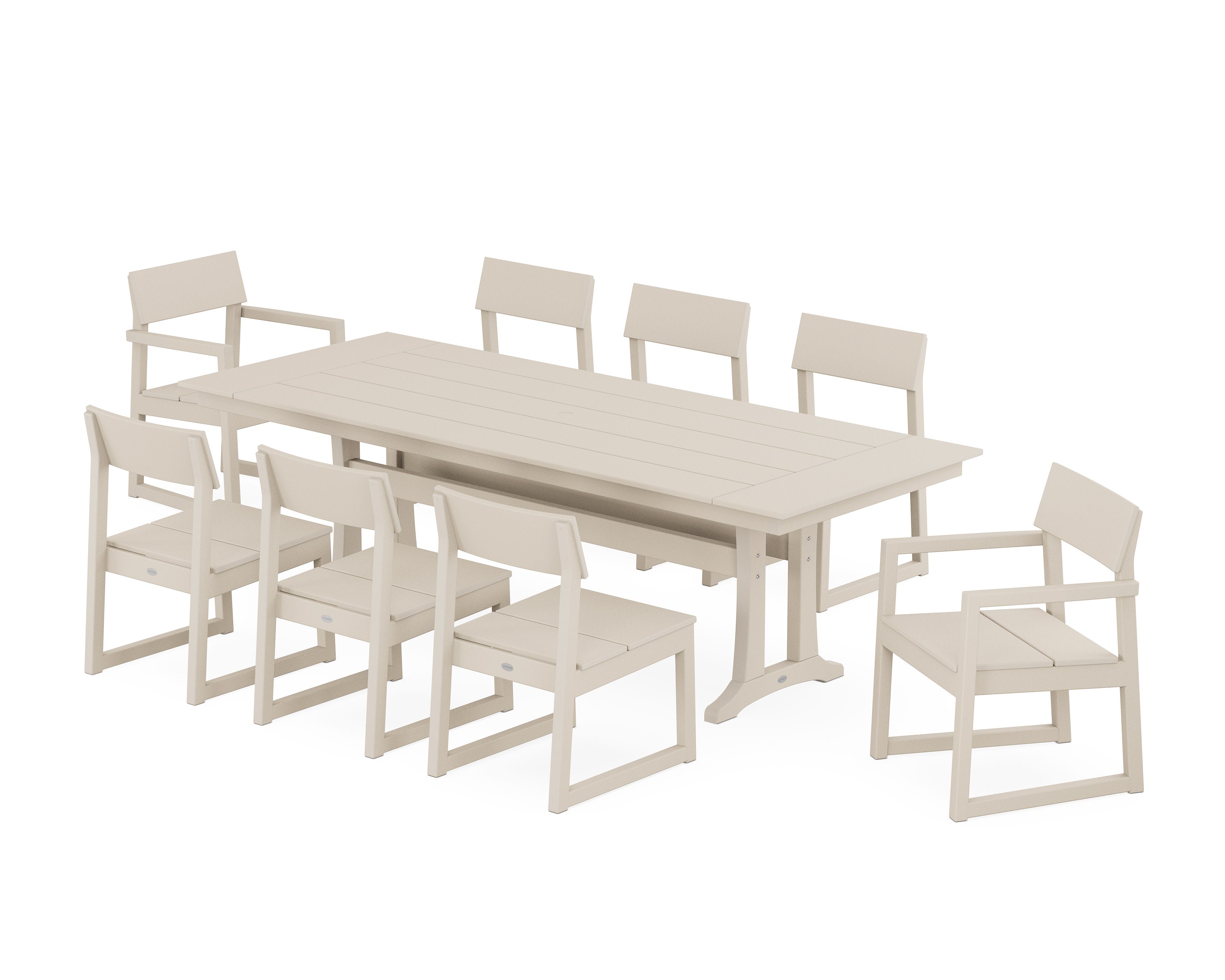 EDGE 9-Piece Farmhouse Dining Set with Trestle Legs in Sand