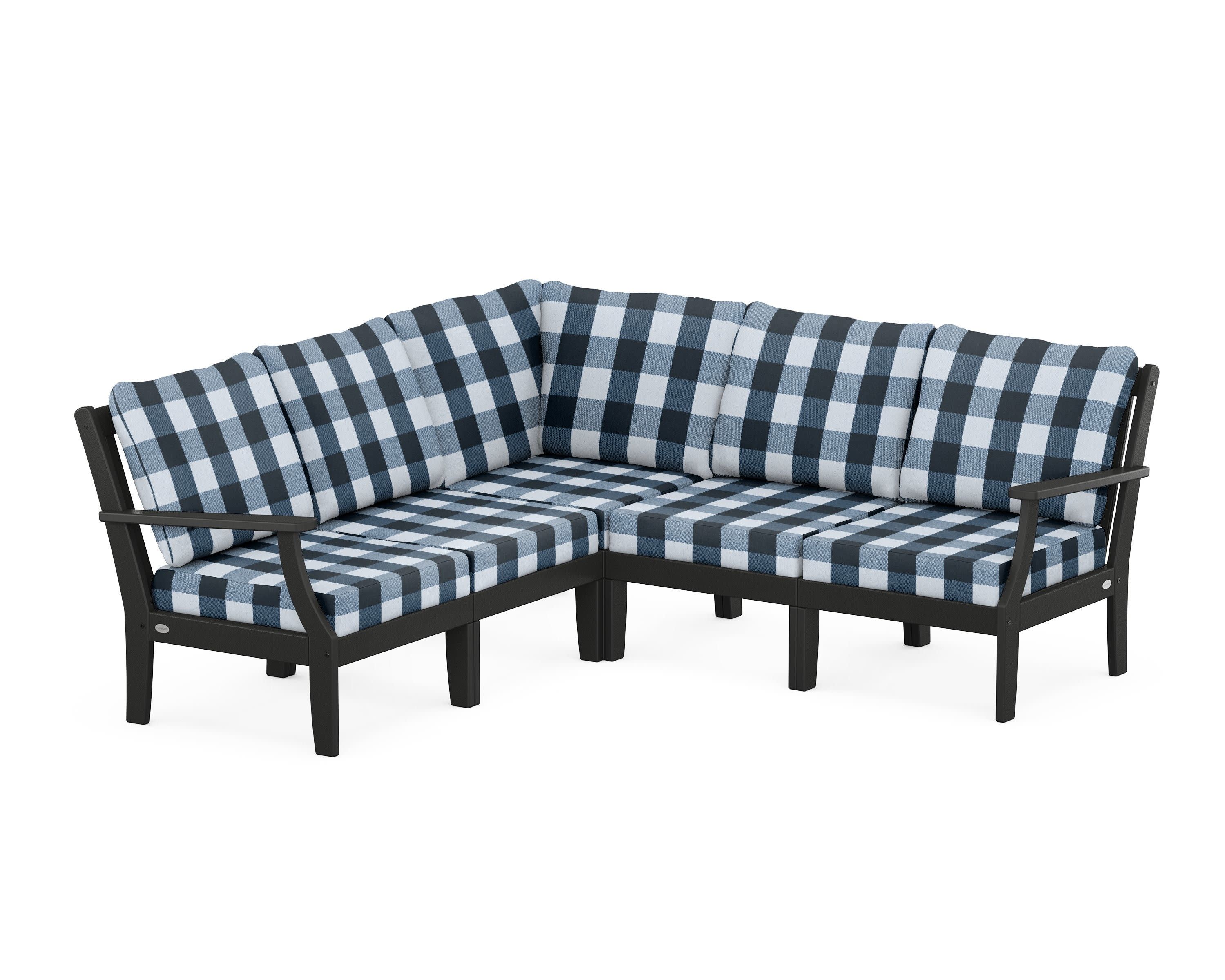 Braxton Modular 5-Piece Deep Seating Set in Black / Buffalo Plaid Marine Indigo