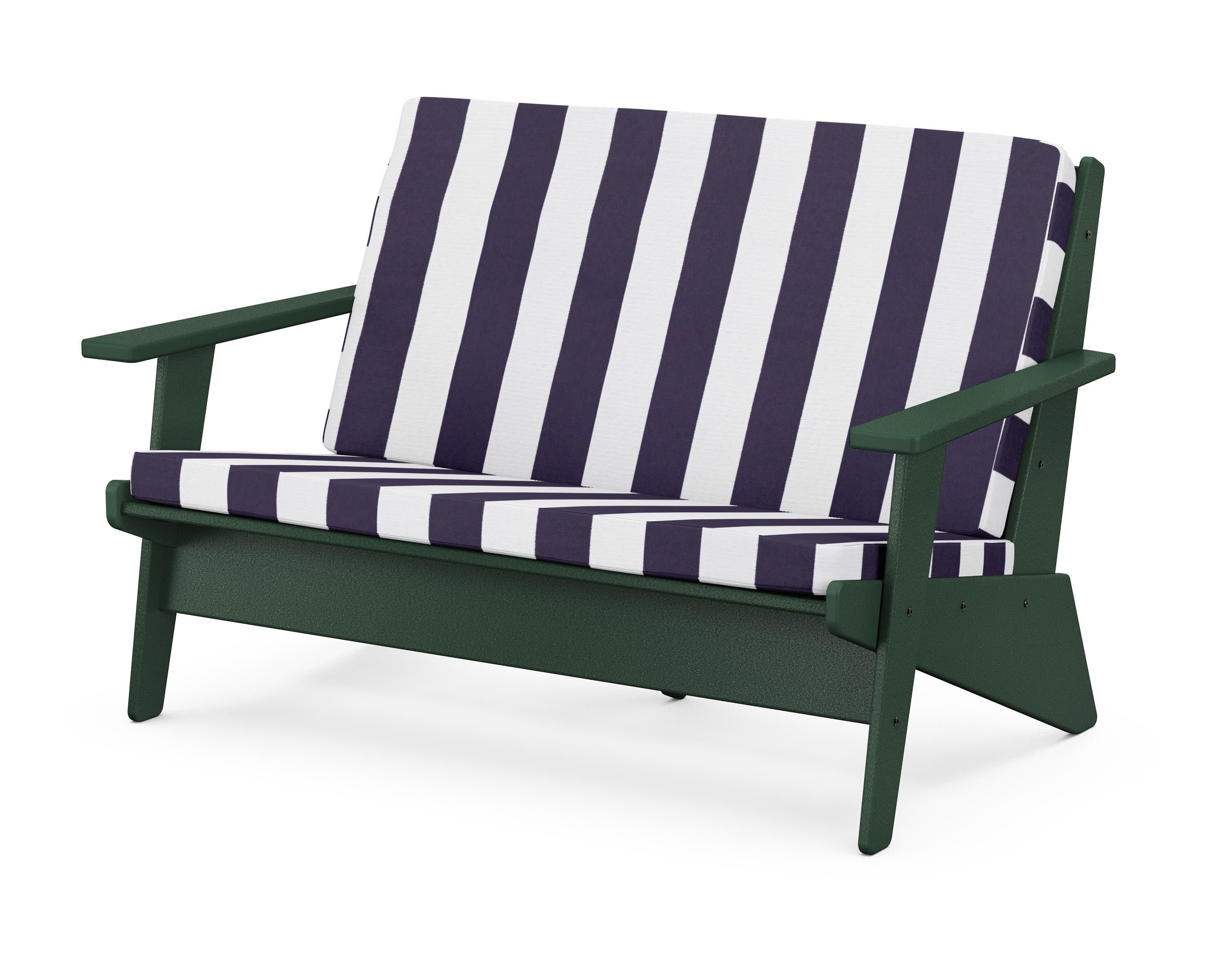Riviera Modern Lounge Loveseat in Green / Cabana Stripe Navy