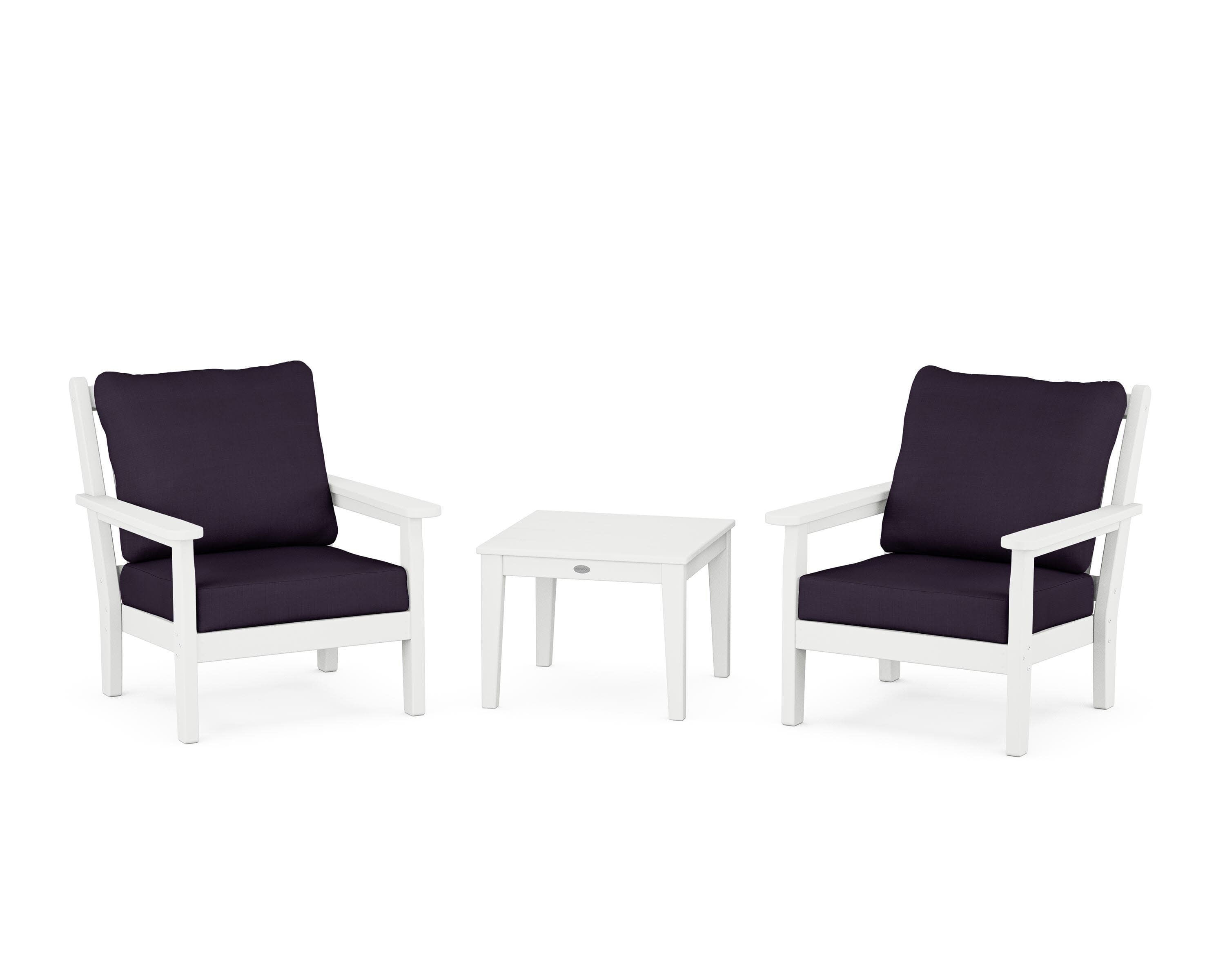 Chippendale 3-Piece Deep Seating Set in White / Navy Linen