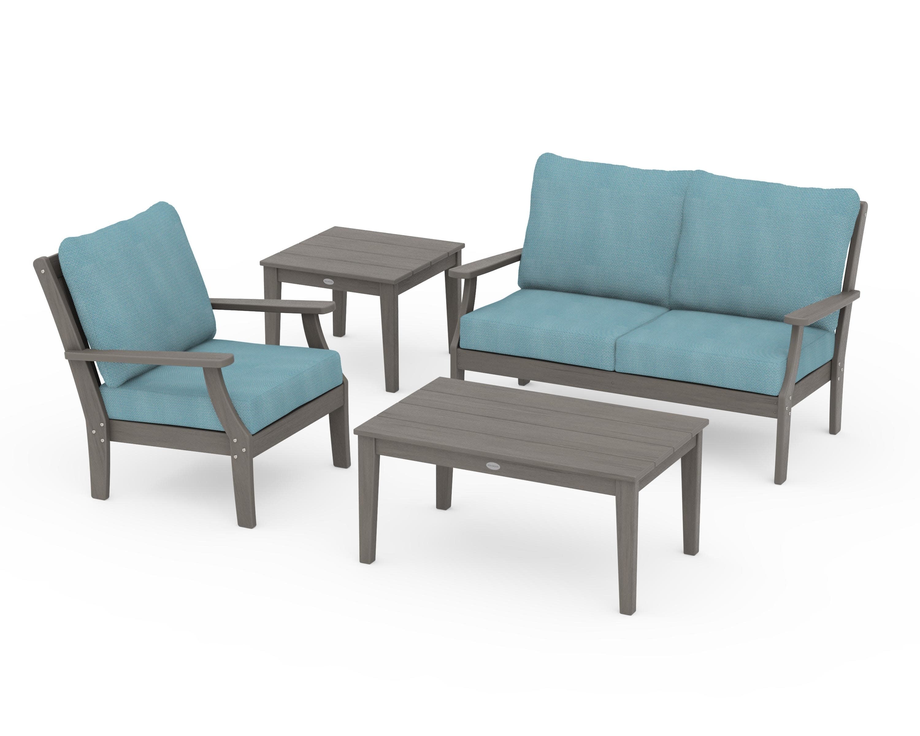 Braxton 4-Piece Deep Seating Set in Driftwood / Lattice Sky Blue