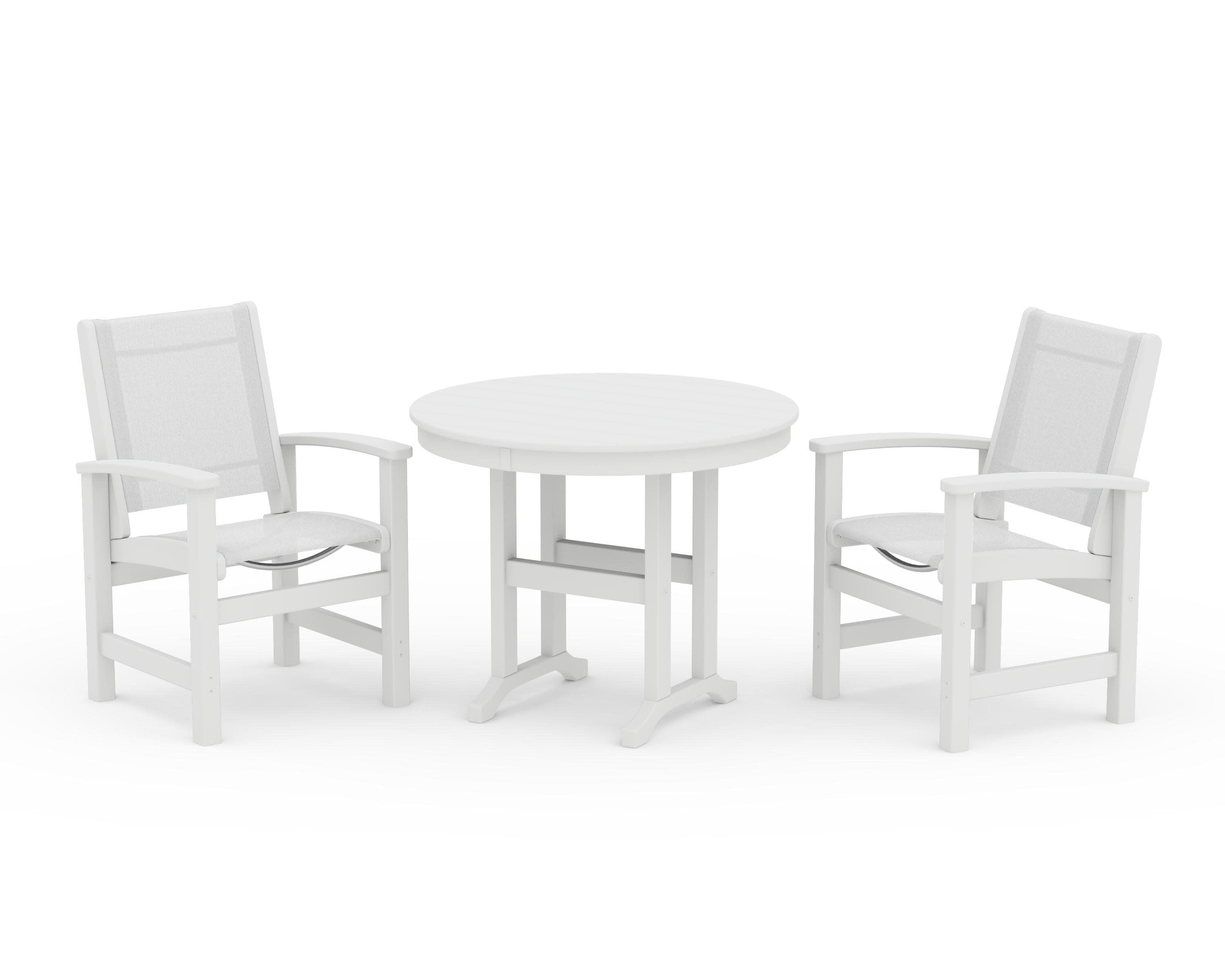 Coastal 3-Piece Round Dining Set in White / White Sling