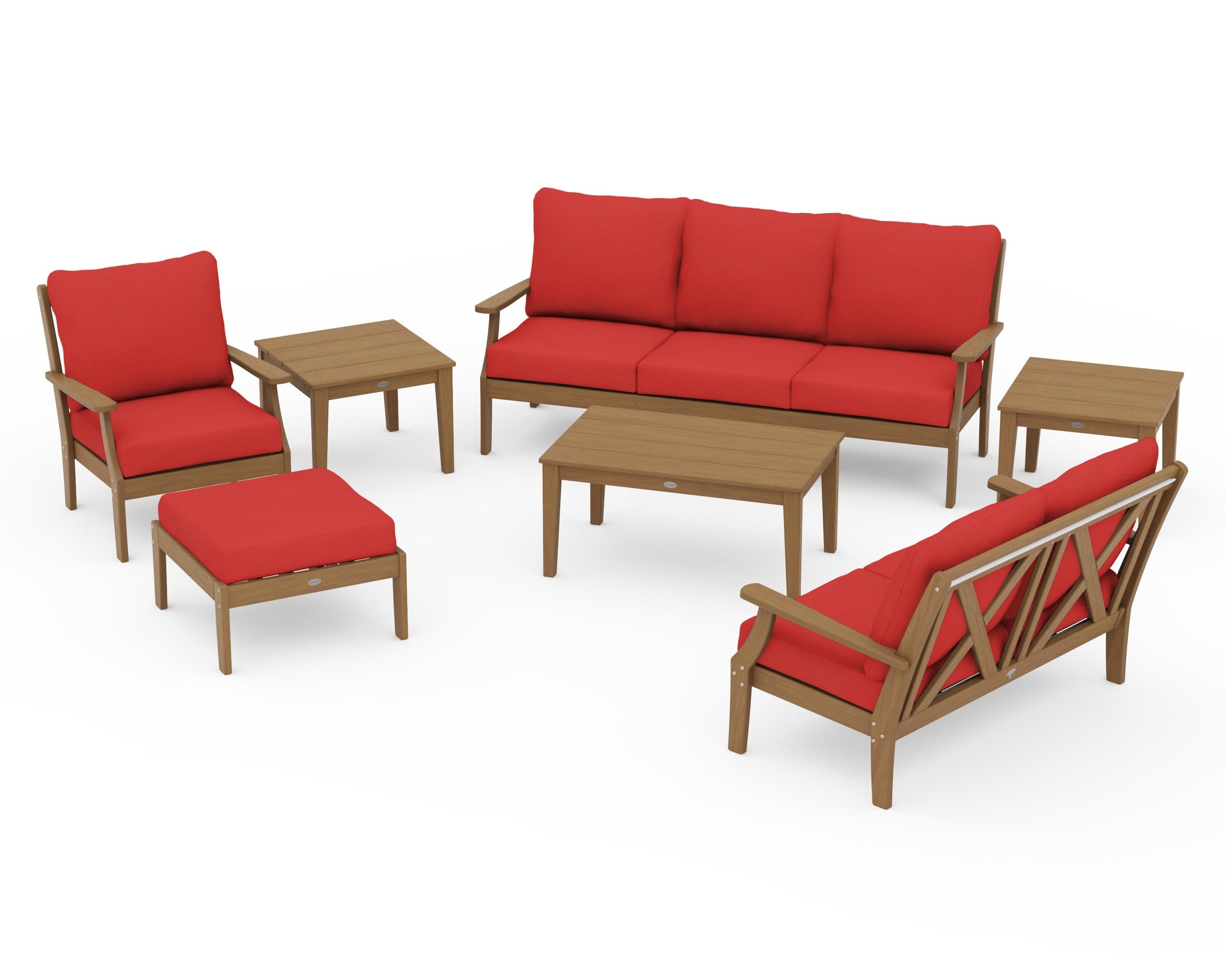 Braxton 7-Piece Deep Seating Set in Natural / Crimson Linen