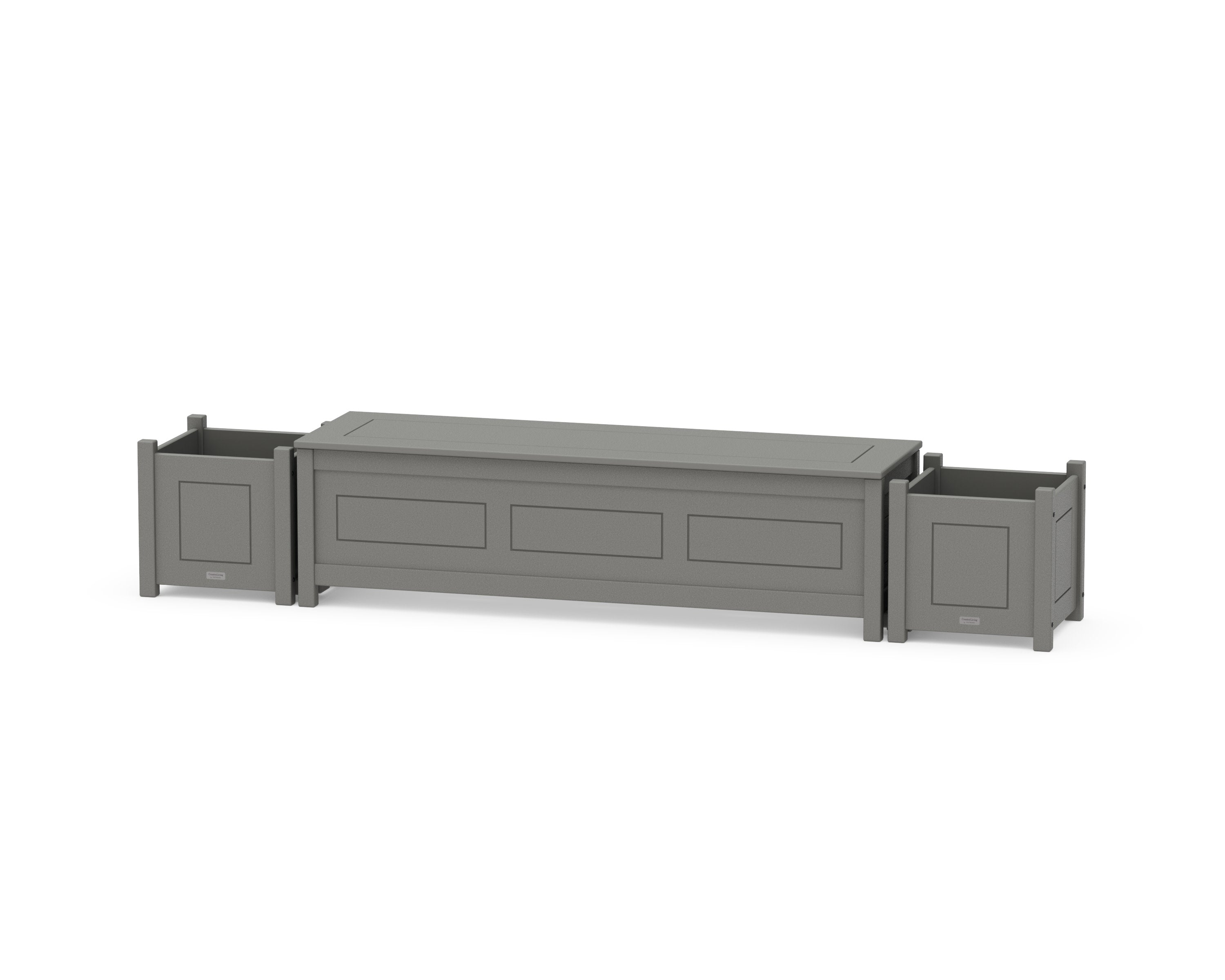 60" Country Living Straight Planter Storage Bench Set in Slate Grey