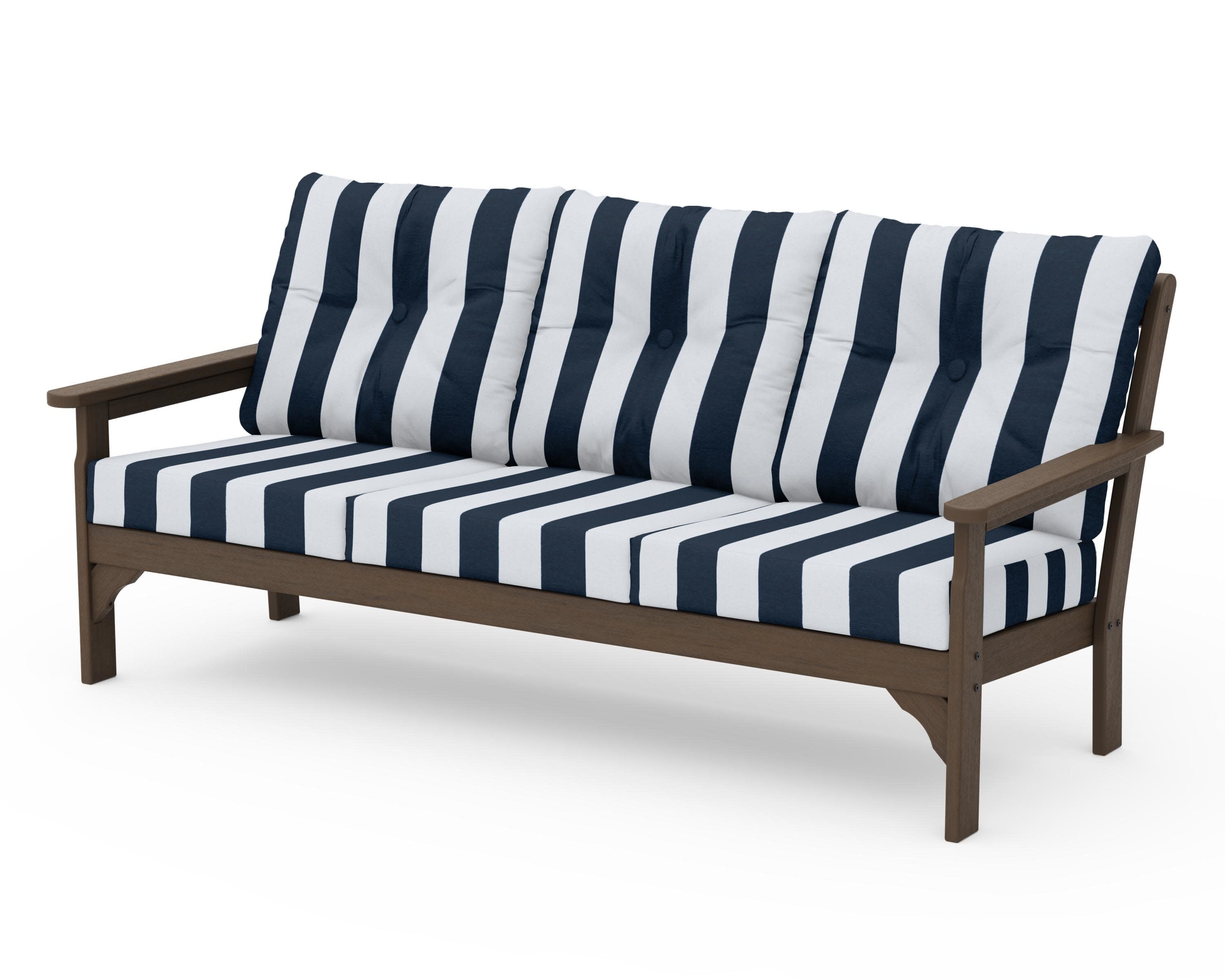 Vineyard Deep Seating Sofa in Kona / Cabana Stripe Marine Indigo