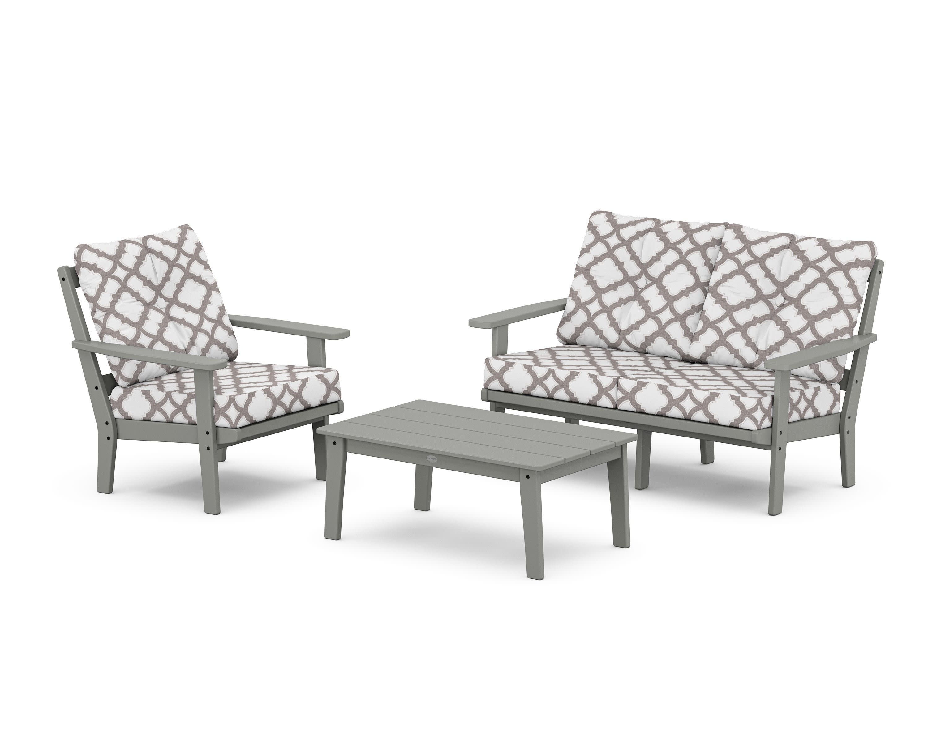 Oxford 3-Piece Deep Seating Set with Loveseat in Slate Grey / Trellis Grey Mist