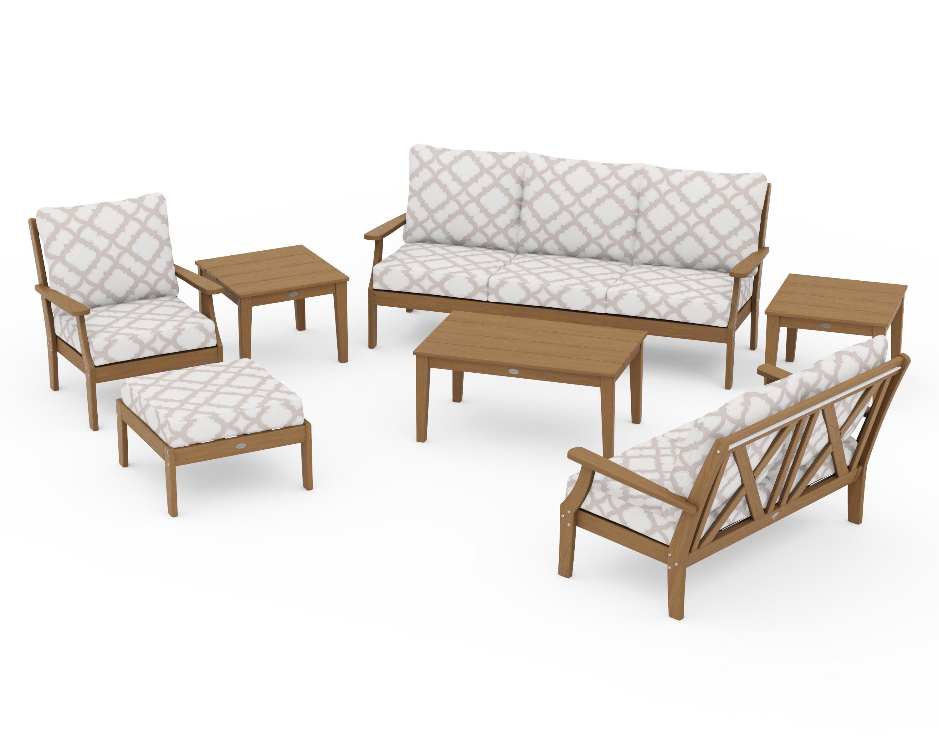 Braxton 7-Piece Deep Seating Set in Natural / Trellis Dune Burlap