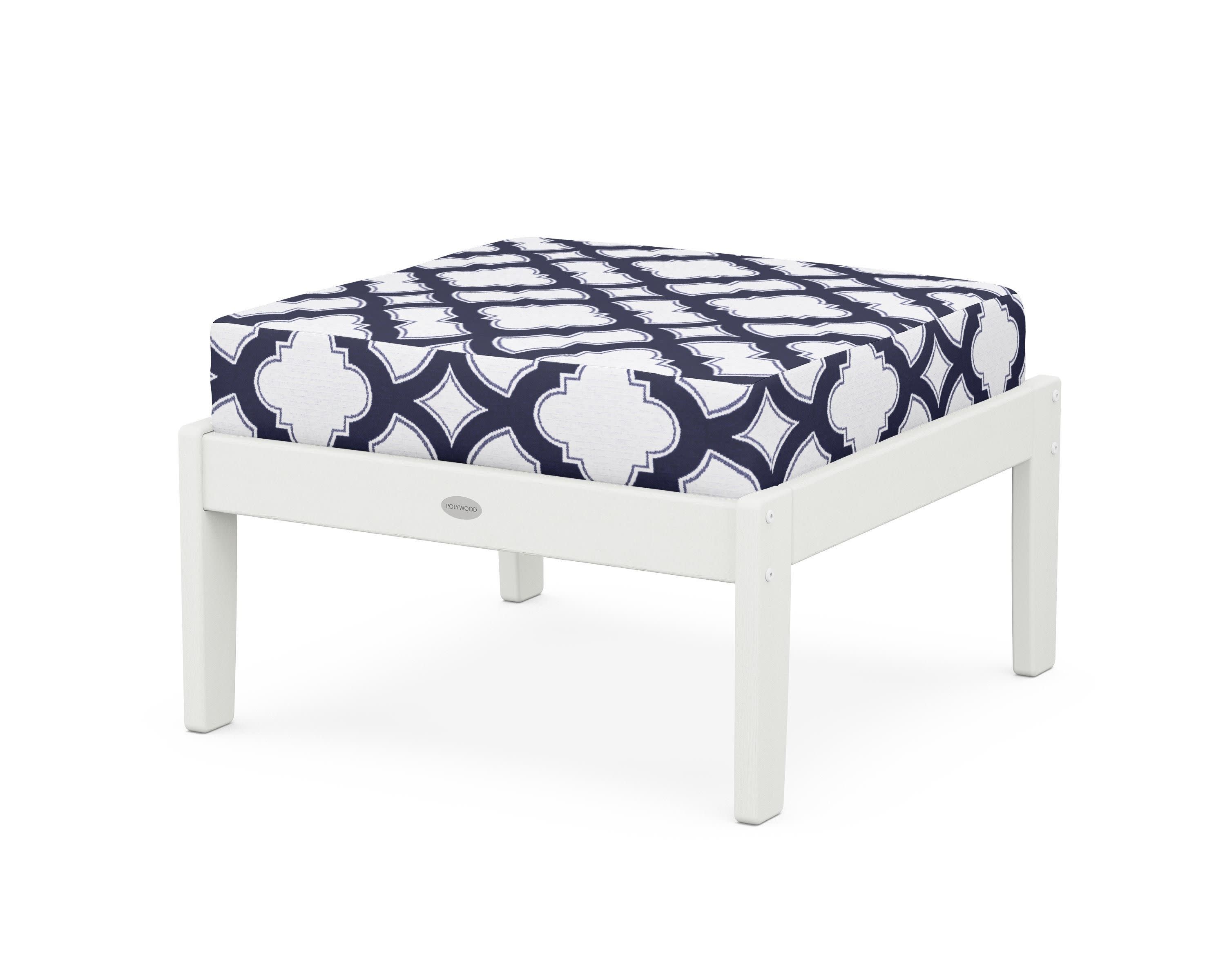 Braxton Deep Seating Ottoman in Vintage White / Trellis Navy
