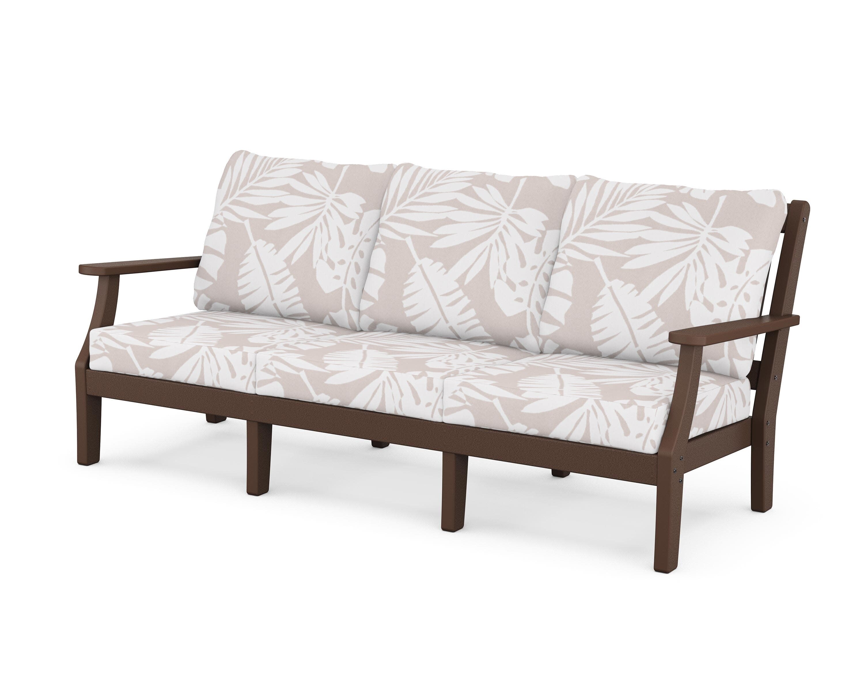 Chinoiserie Deep Seating Sofa in Mahogany / Leaf Dune Burlap