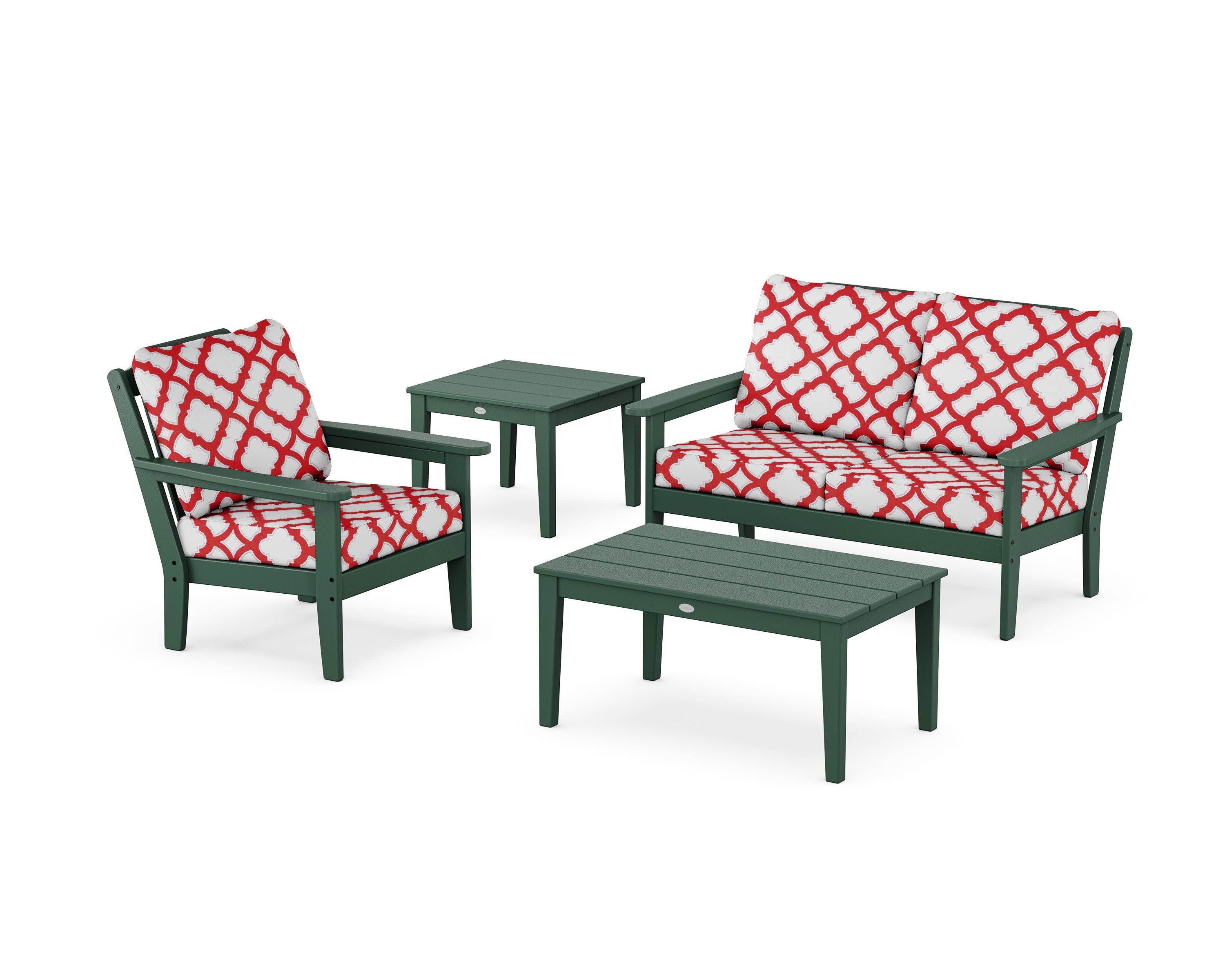 Wovendale 4-Piece Deep Seating Set in Green / Trellis Crimson