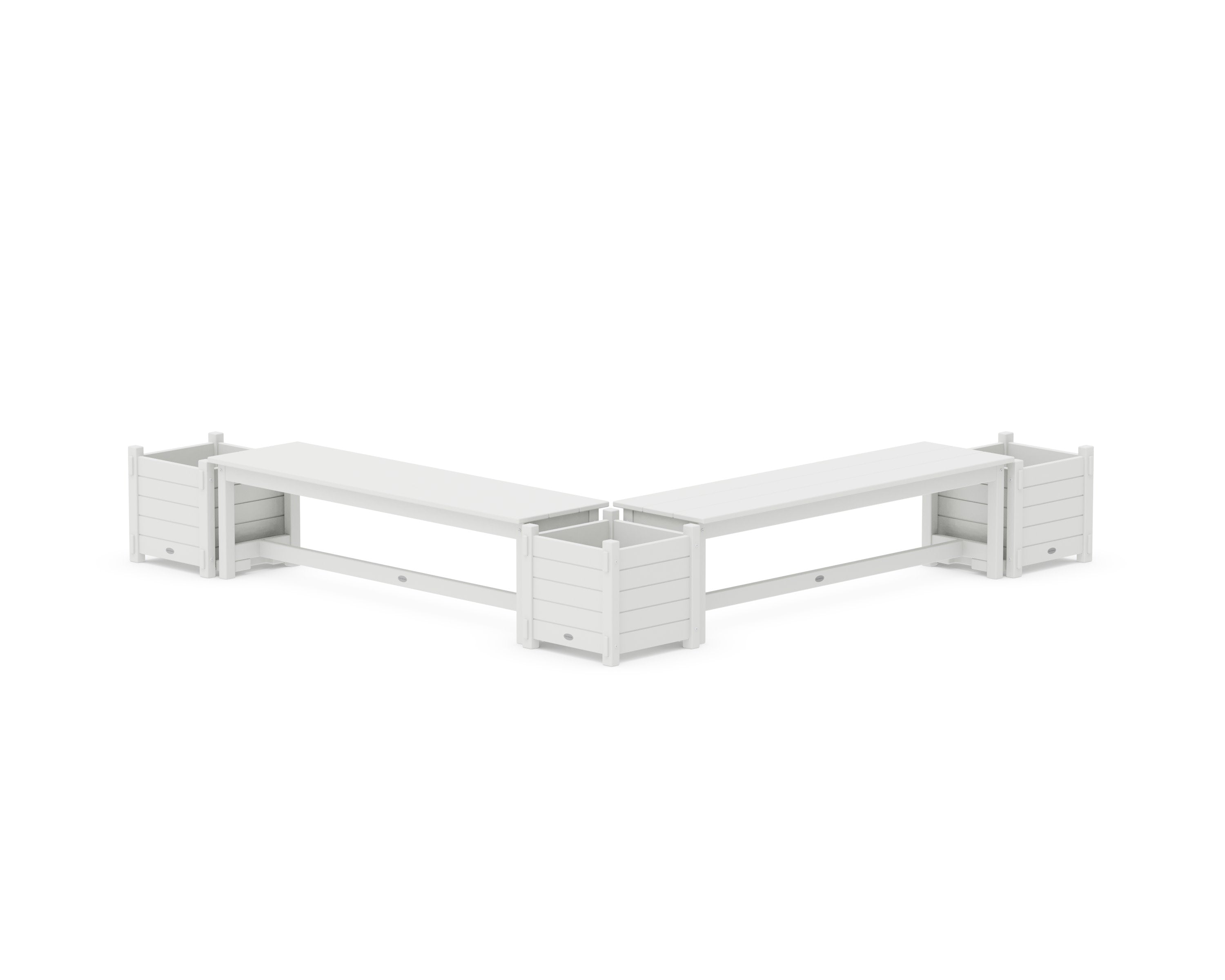 60" Nautical L- Shaped Planter Bench Corner Set in White
