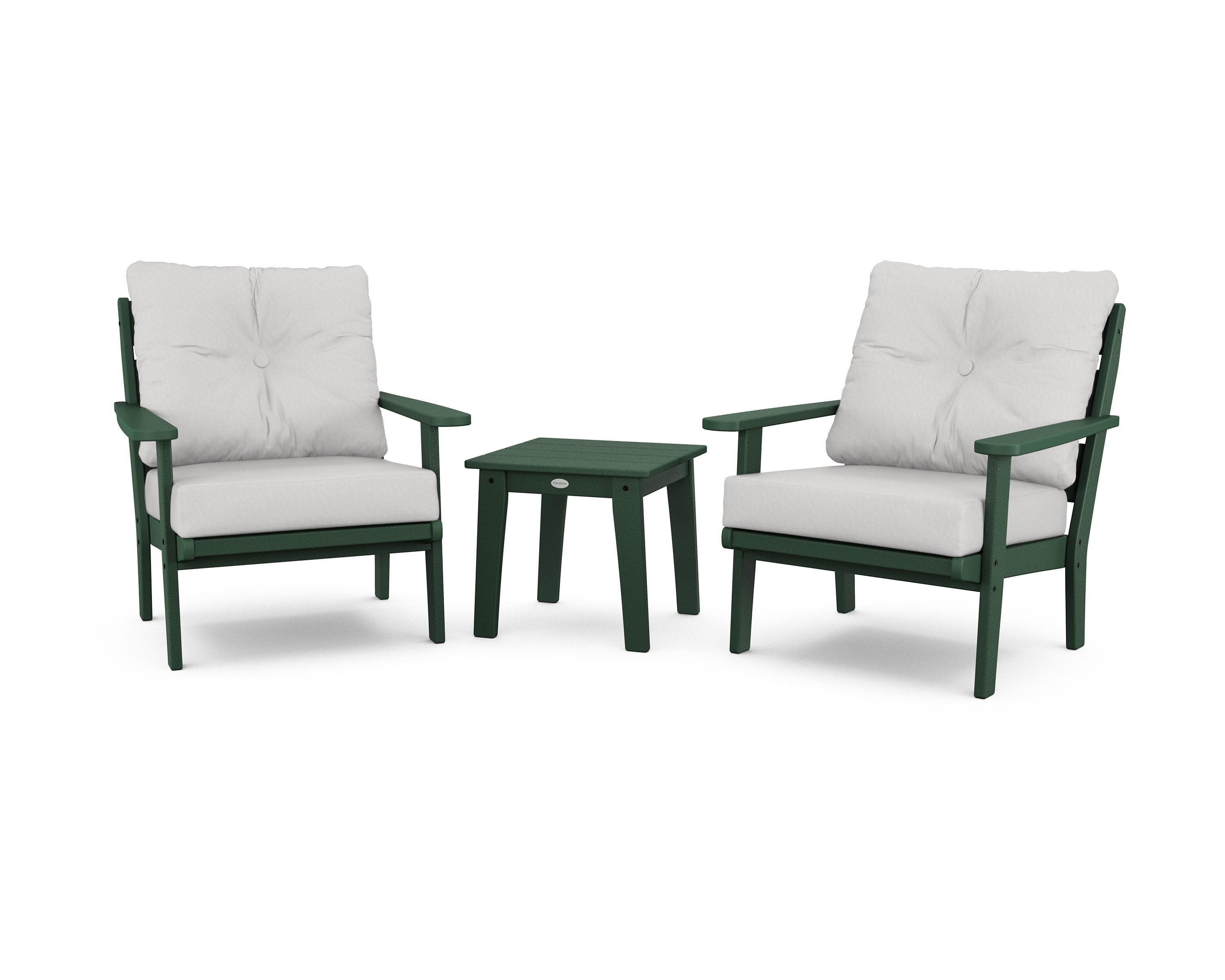 Lakeside 3-Piece Deep Seating Chair Set in Green / Diamond in the Rough