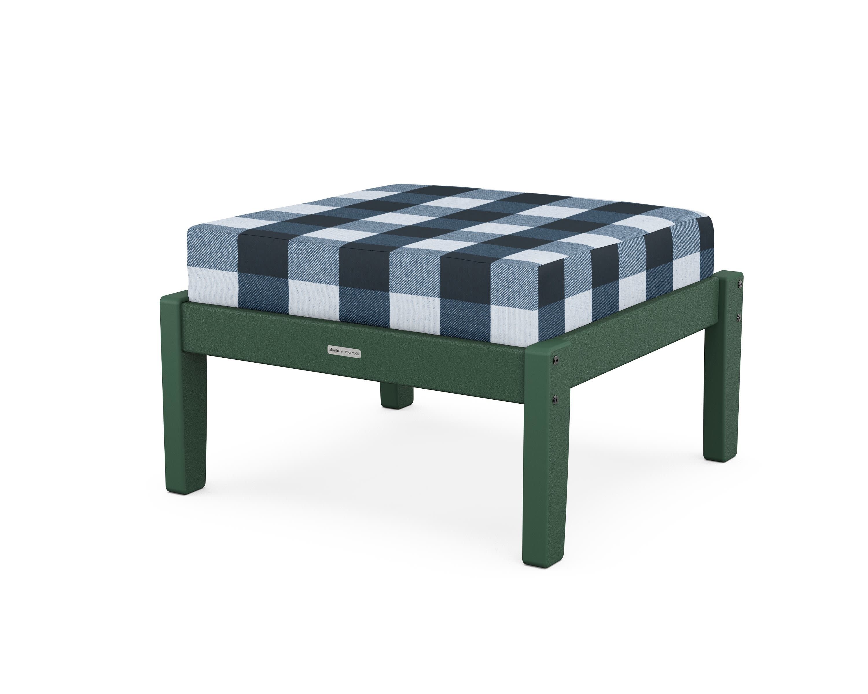 Chinoiserie Deep Seating Ottoman in Green / Buffalo Plaid Marine Indigo