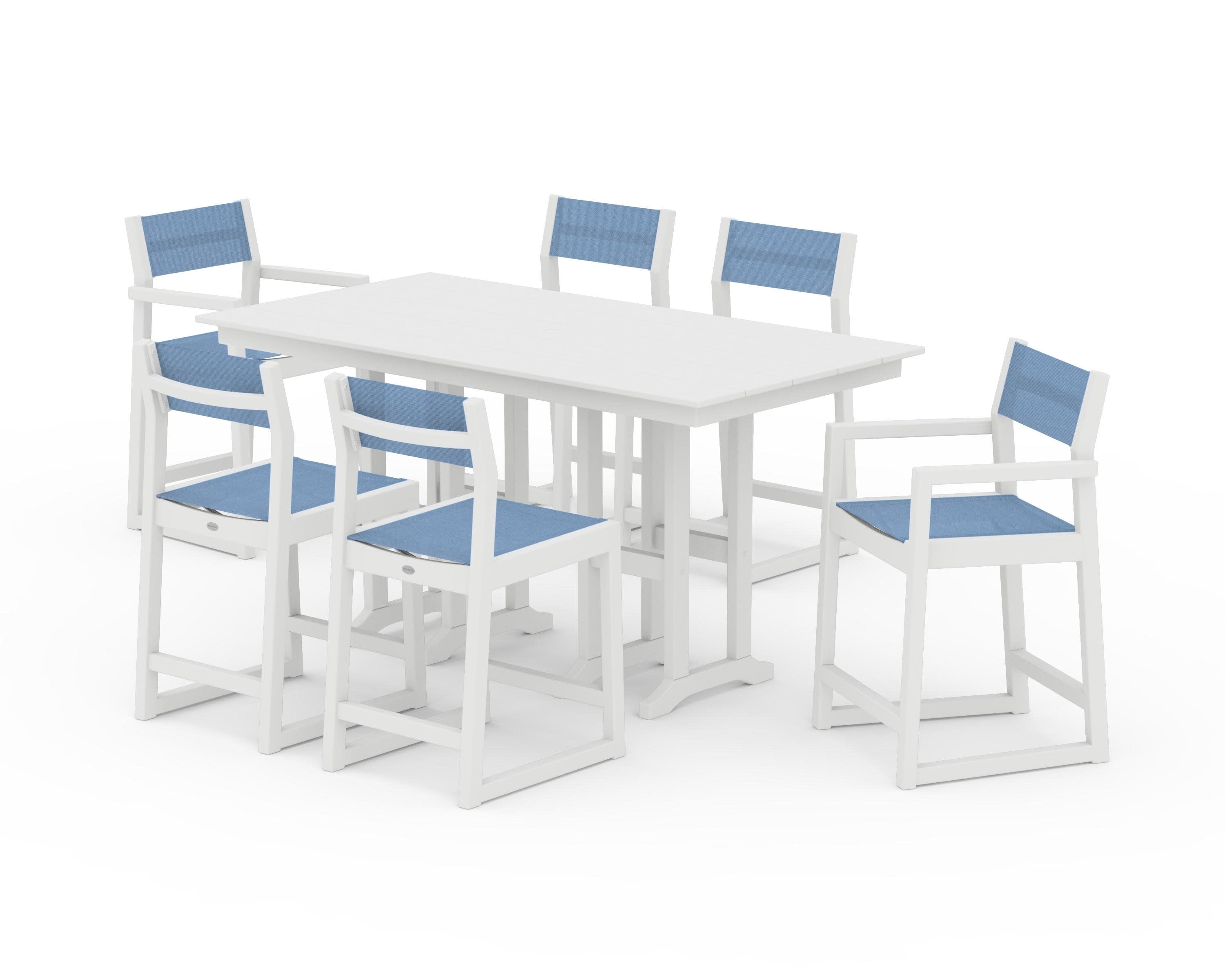 EDGE Sling 7-Piece Farmhouse Counter Set in White / Poolside Sling
