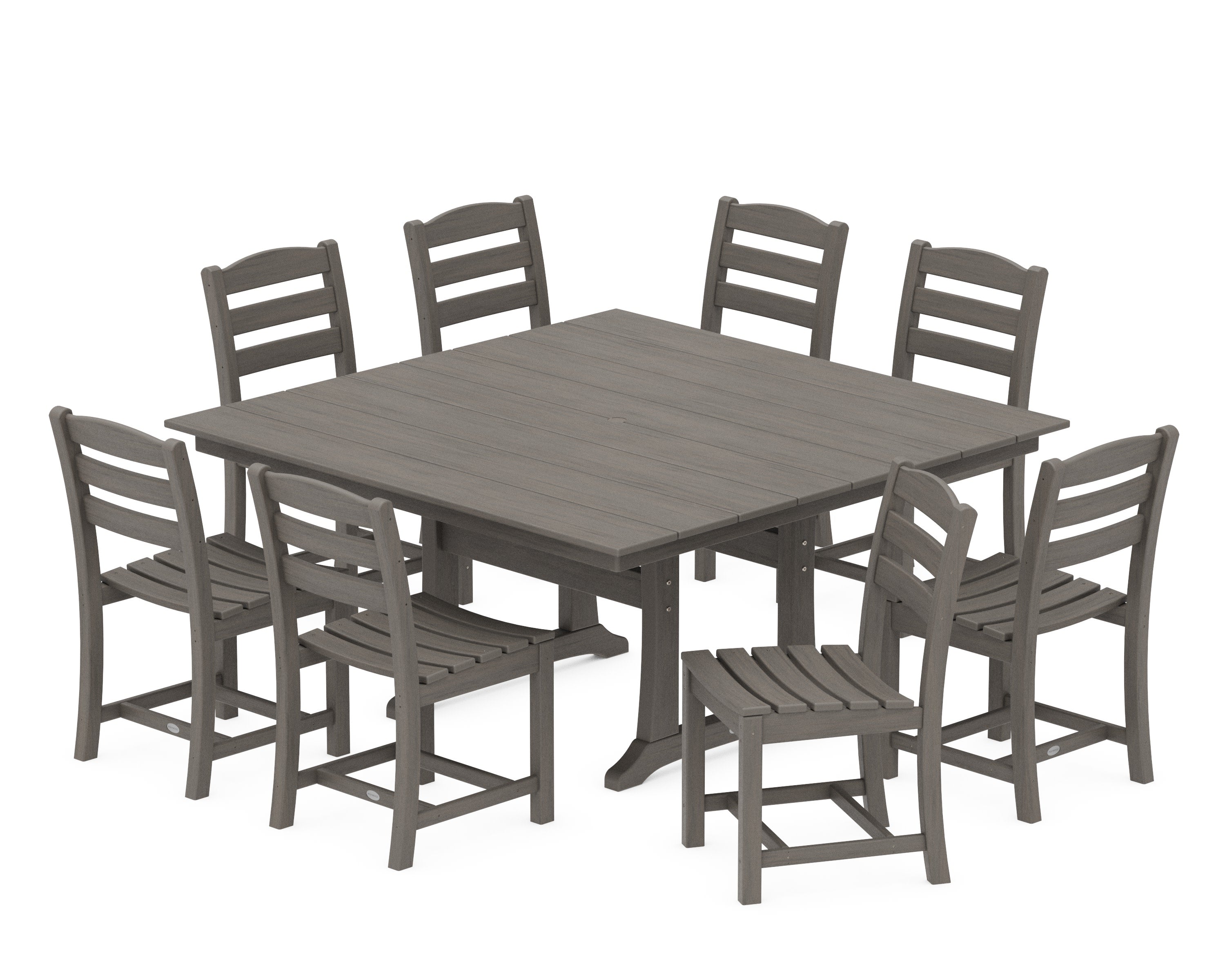 La Casa Caf 9-Piece Farmhouse Trestle Dining Set in Driftwood