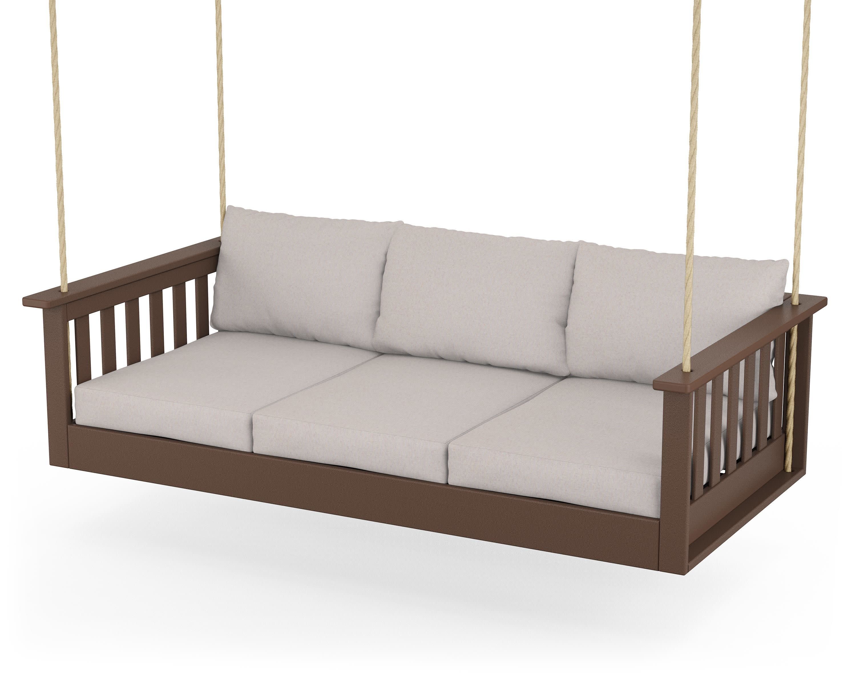 Vineyard Daybed Swing in Mahogany / Dune Burlap