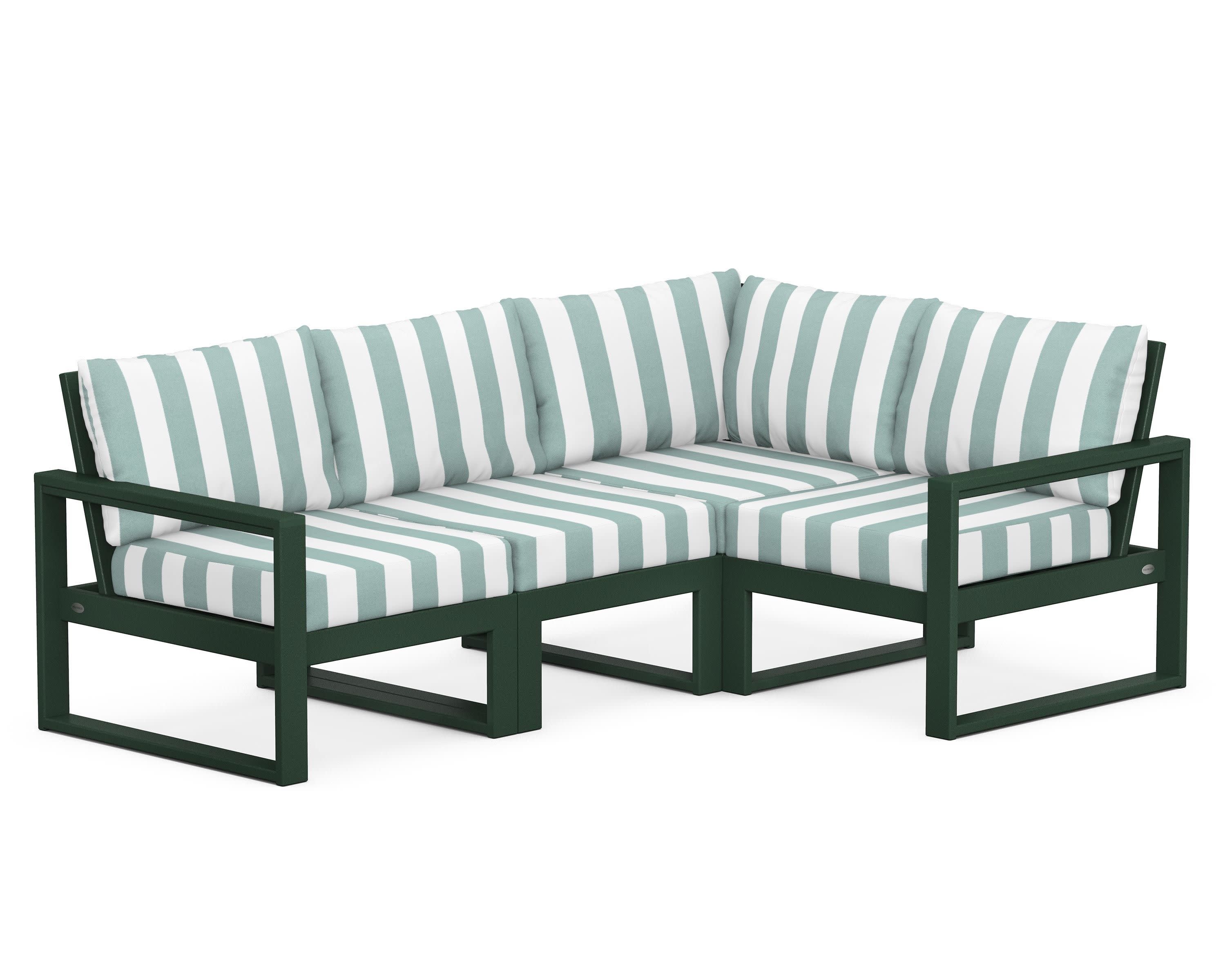 EDGE 4-Piece Modular Deep Seating Set in Green / Cabana Stripe Glacier Spa