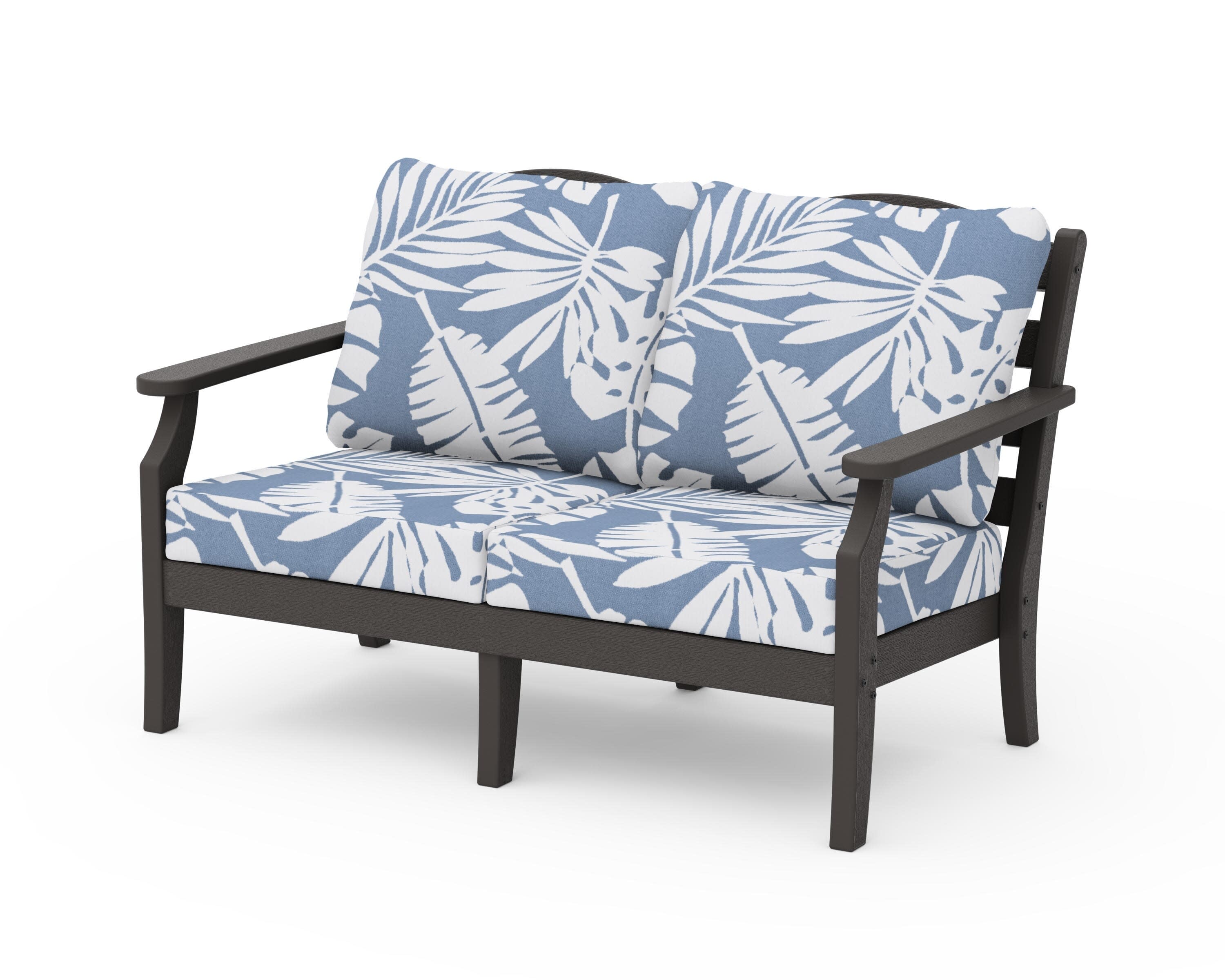 Savannah Deep Seating Loveseat in Vintage Coffee / Leaf Sky Blue