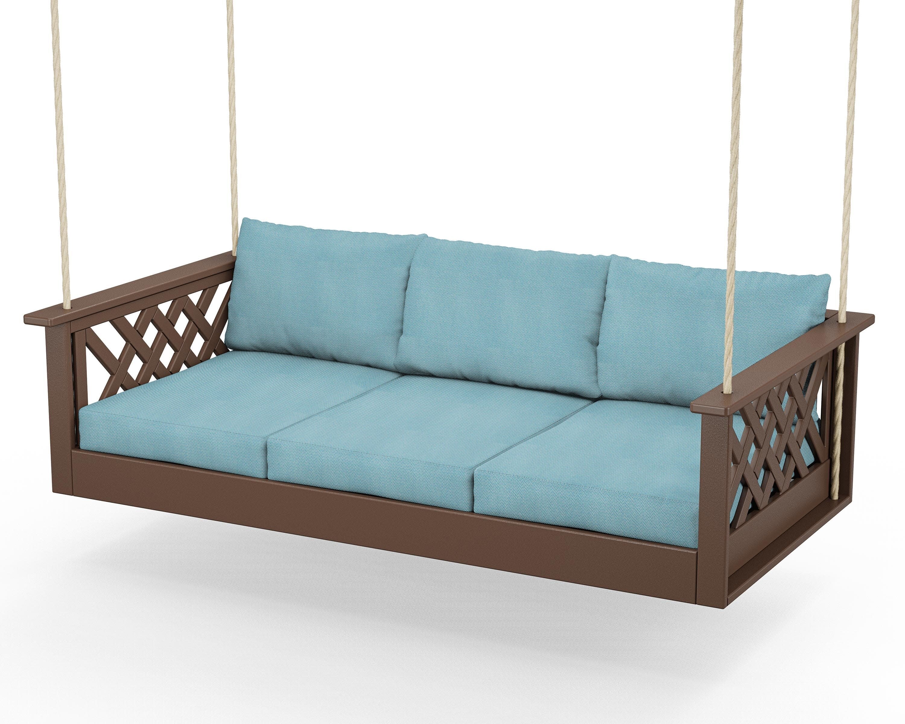 Wovendale Daybed Swing in Mahogany / Lattice Sky Blue