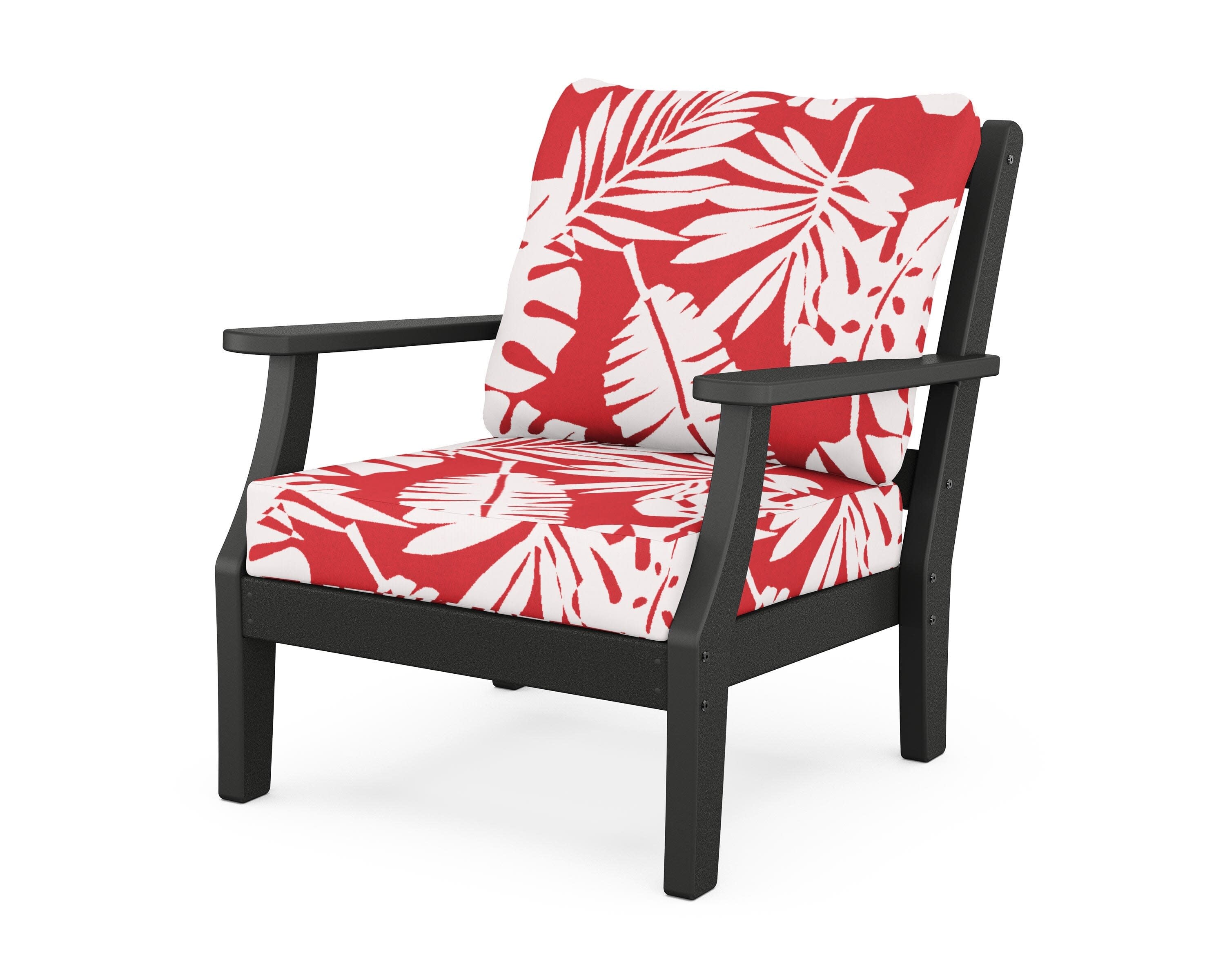 Chinoiserie Deep Seating Chair in Black / Leaf Crimson