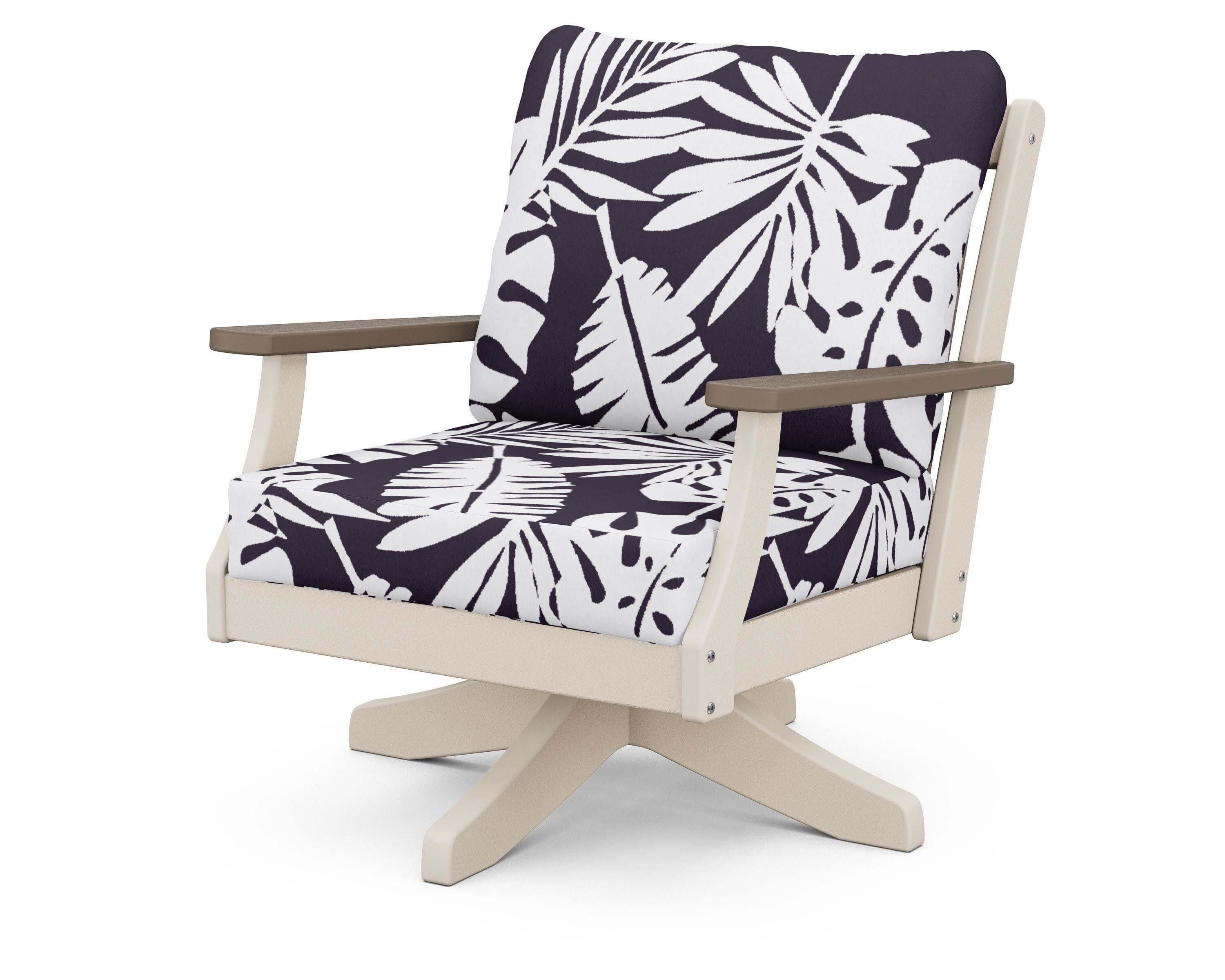 Braxton Deep Seating Swivel Chair in Sand / Kona / Leaf Navy