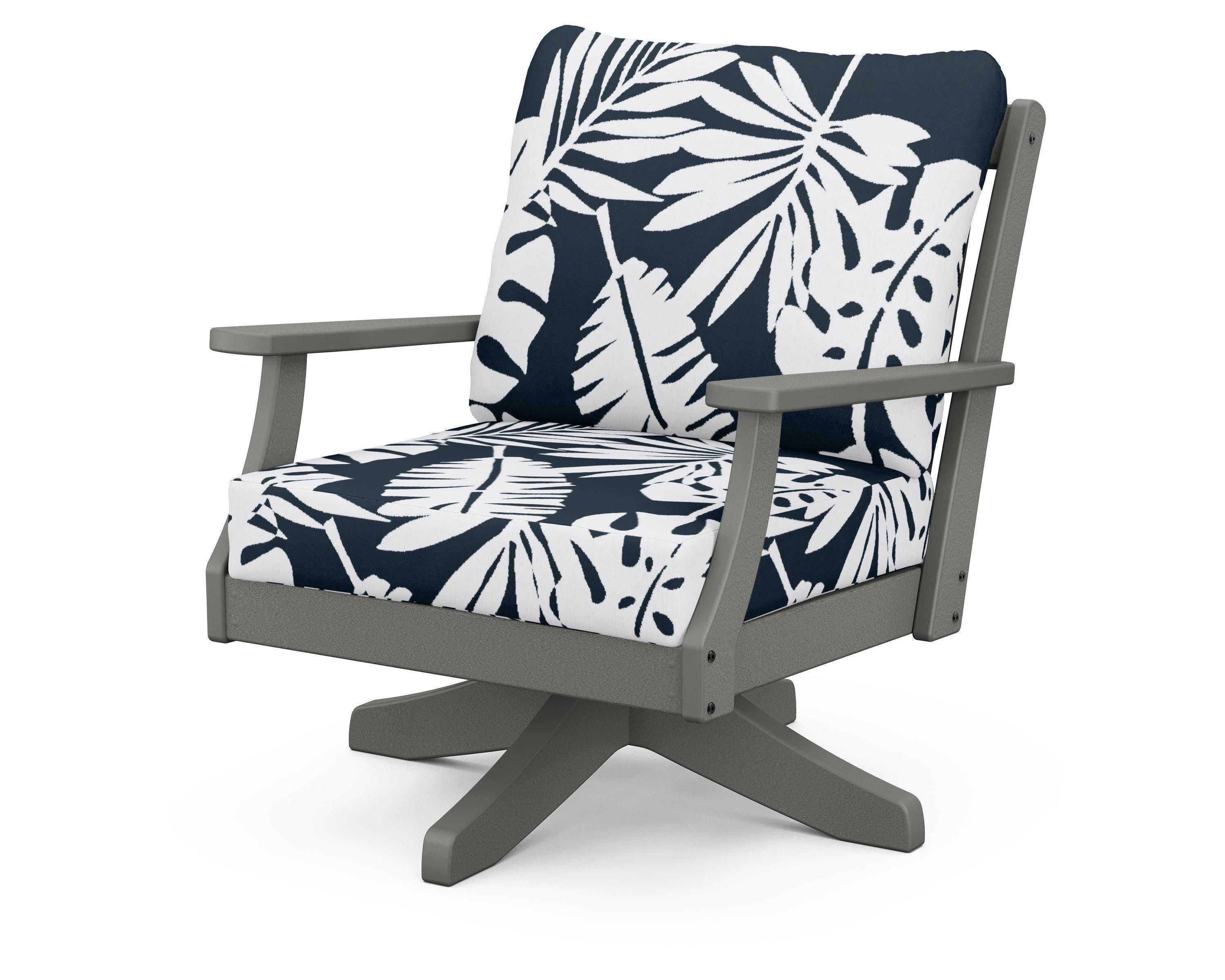 Braxton Deep Seating Swivel Chair in Slate Grey / Leaf Marine Indigo