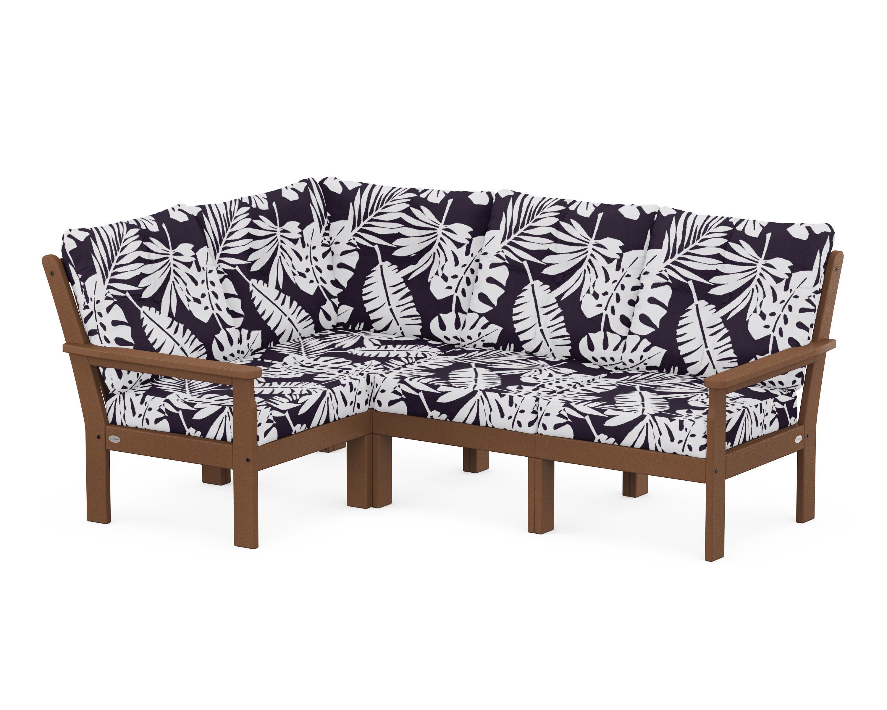 Vineyard 4-Piece Sectional in Teak / Leaf Navy