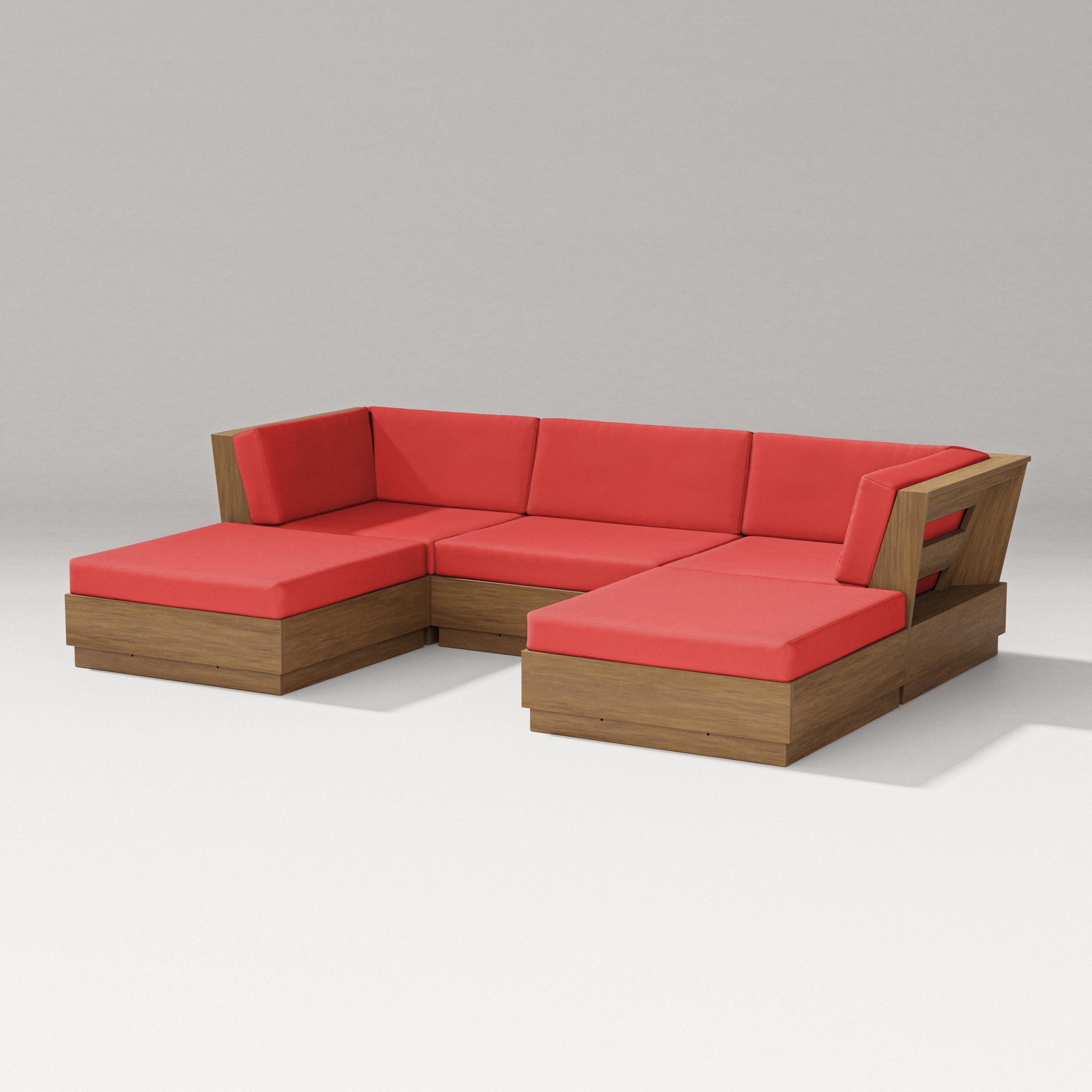 Elevate Double Chaise Sectional in Natural / Crimson Linen
