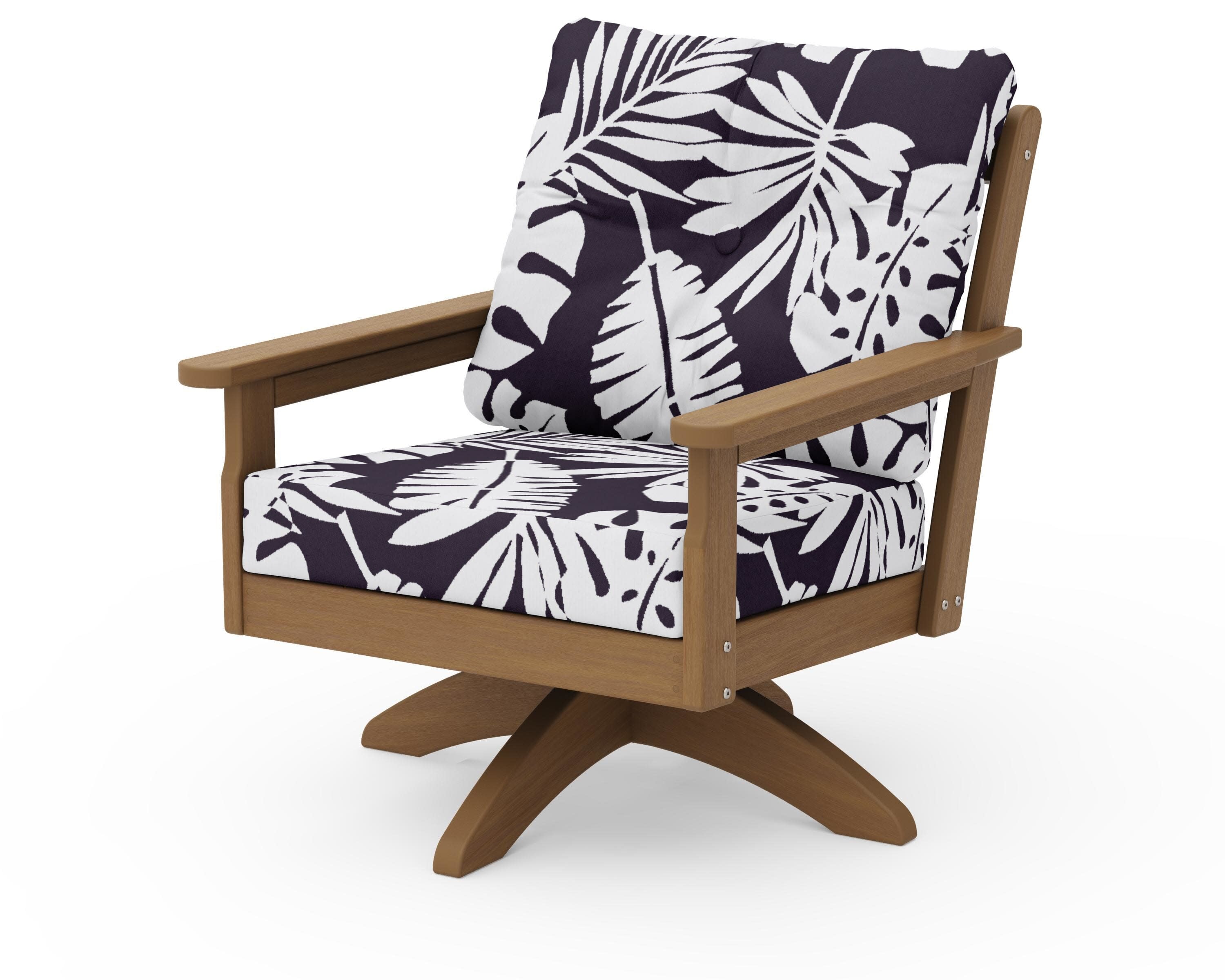 Vineyard Deep Seating Swivel Chair in Natural / Leaf Navy