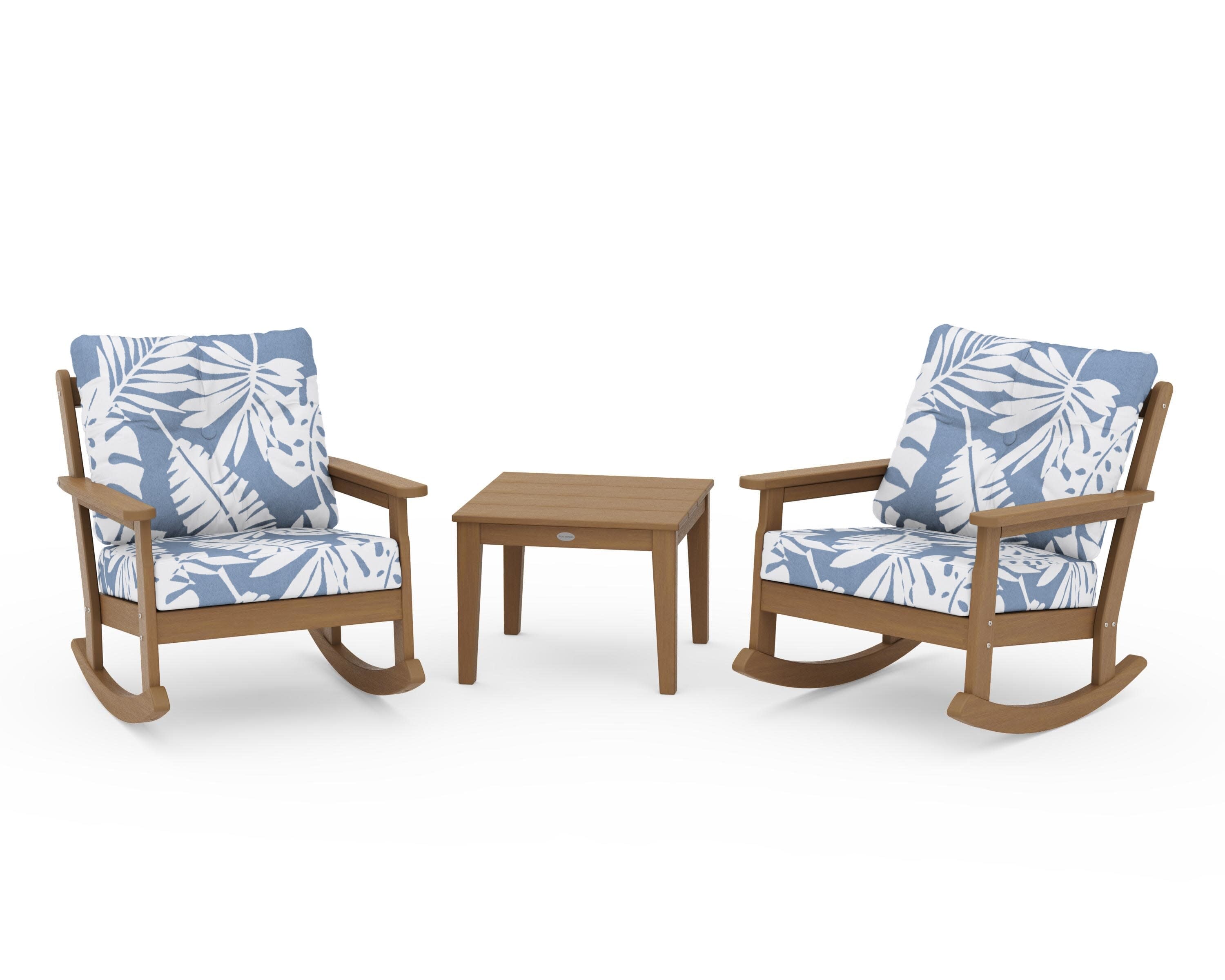 Vineyard 3-Piece Deep Seating Rocker Set in Natural / Leaf Sky Blue