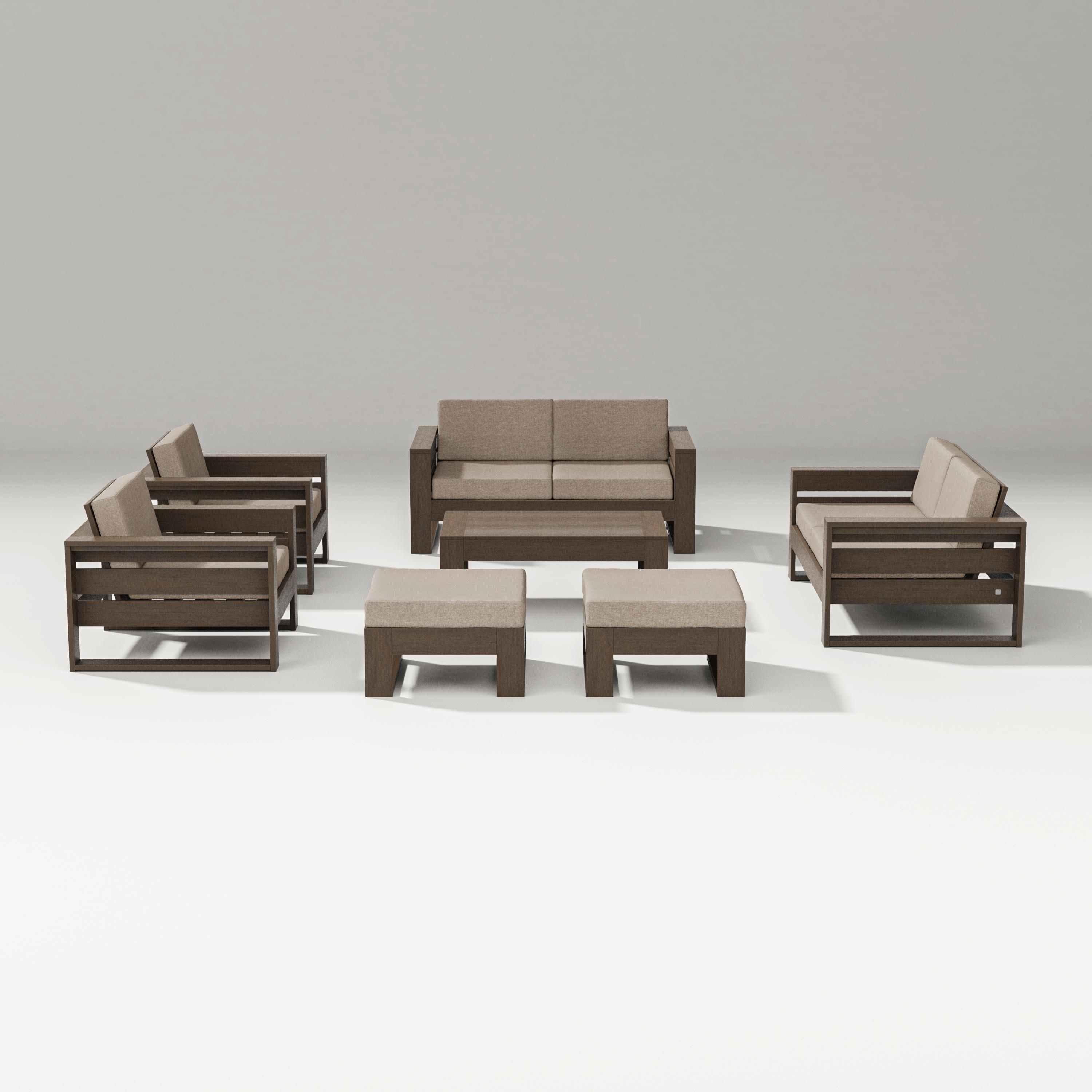 Latitude 7-Piece Lounge Loveseat Set in Kona / Spiced Burlap
