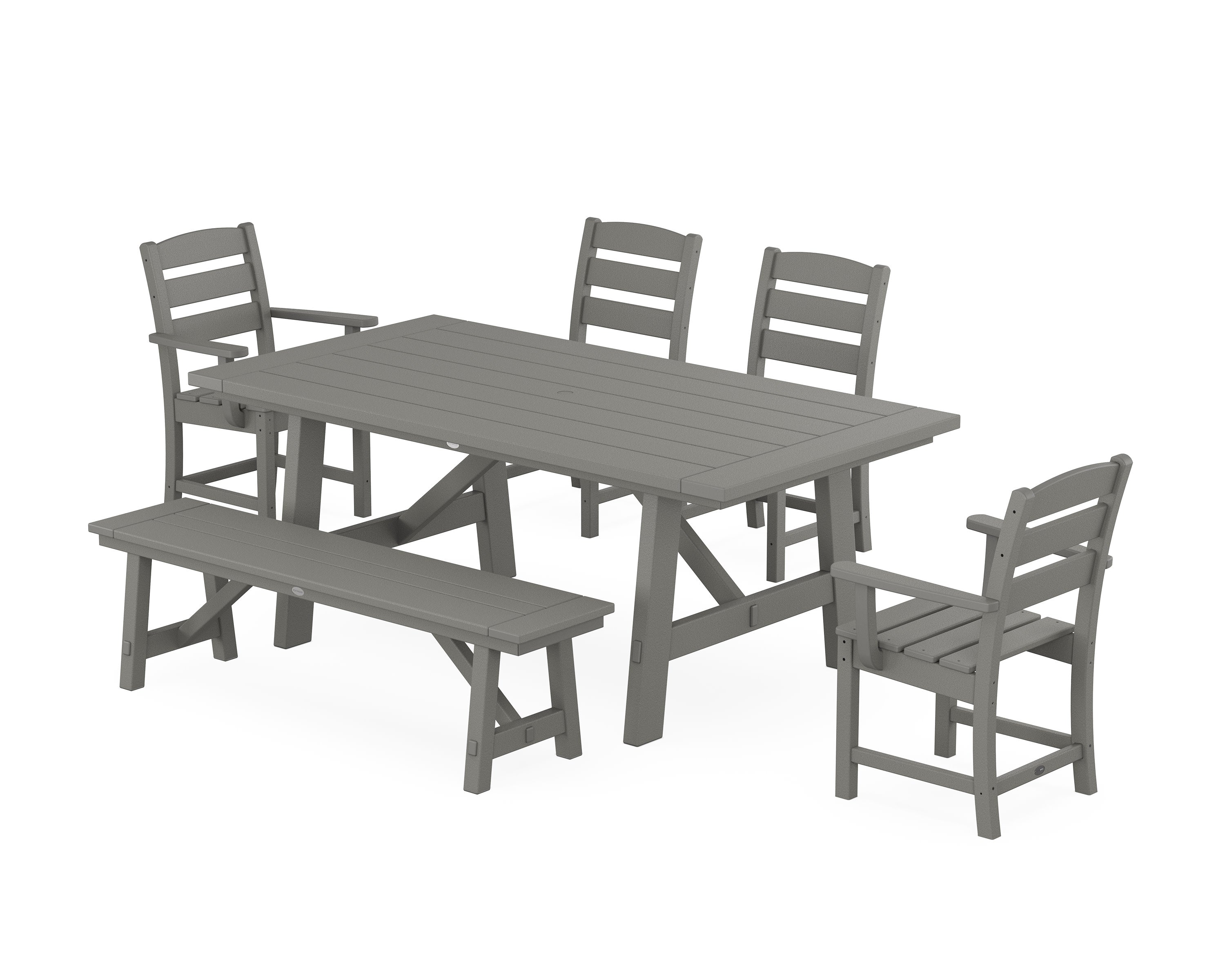 Lakeside 6-Piece Rustic Farmhouse Dining Set With Bench in Slate Grey