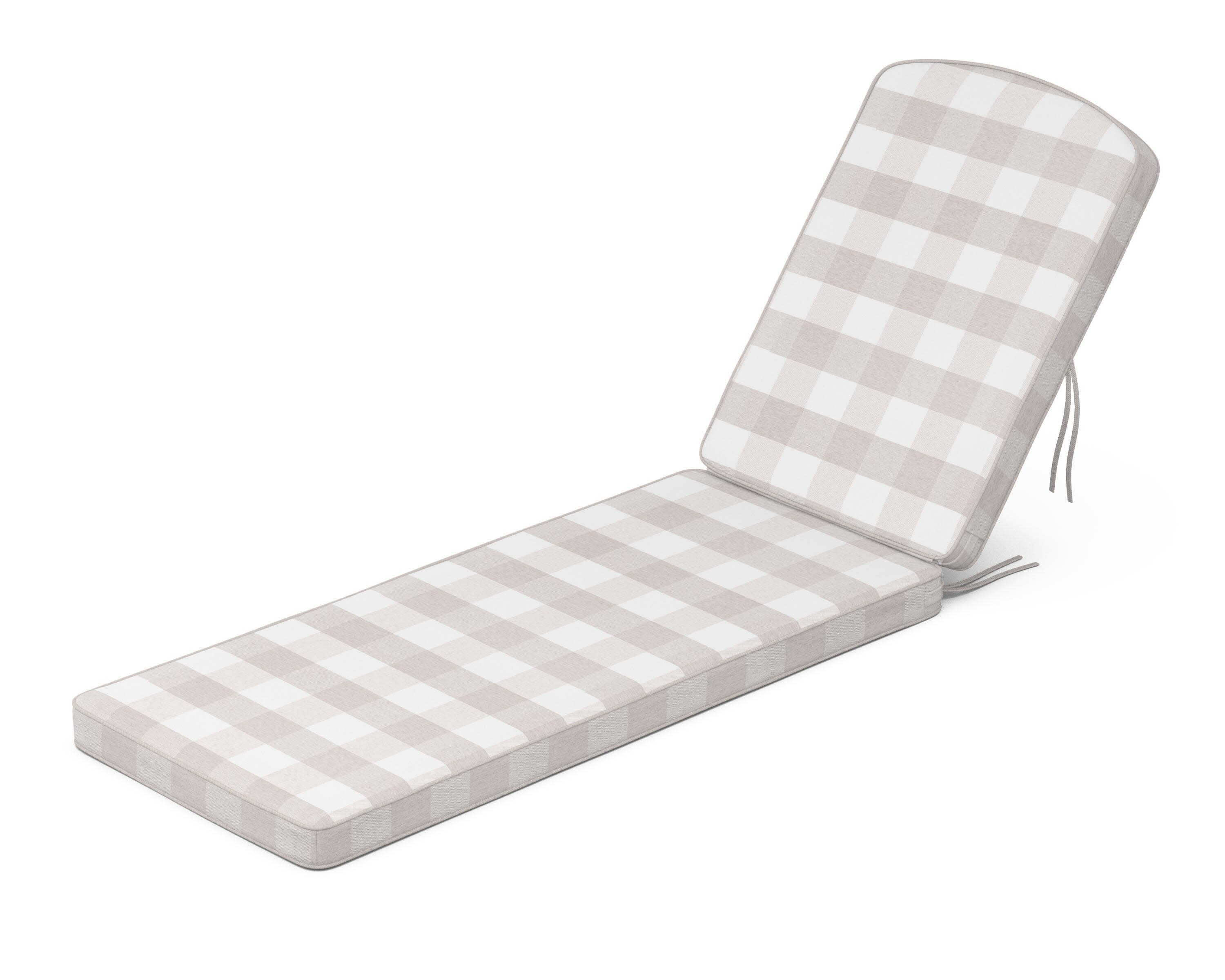 Chinoiserie Chaise Cushion in Buffalo Plaid Dune Burlap