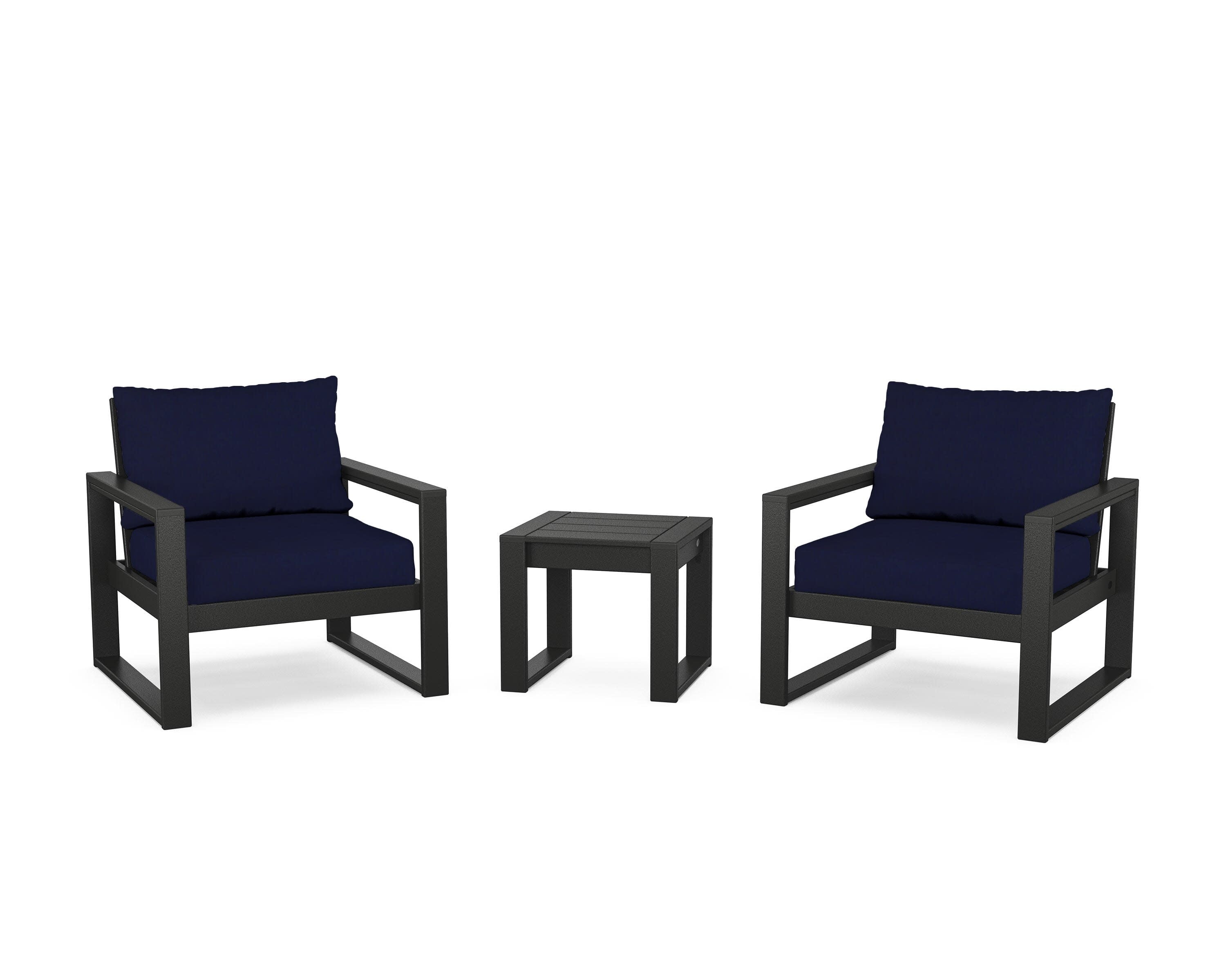 EDGE Sectional 3-Piece Deep Seating Set in Black / Navy