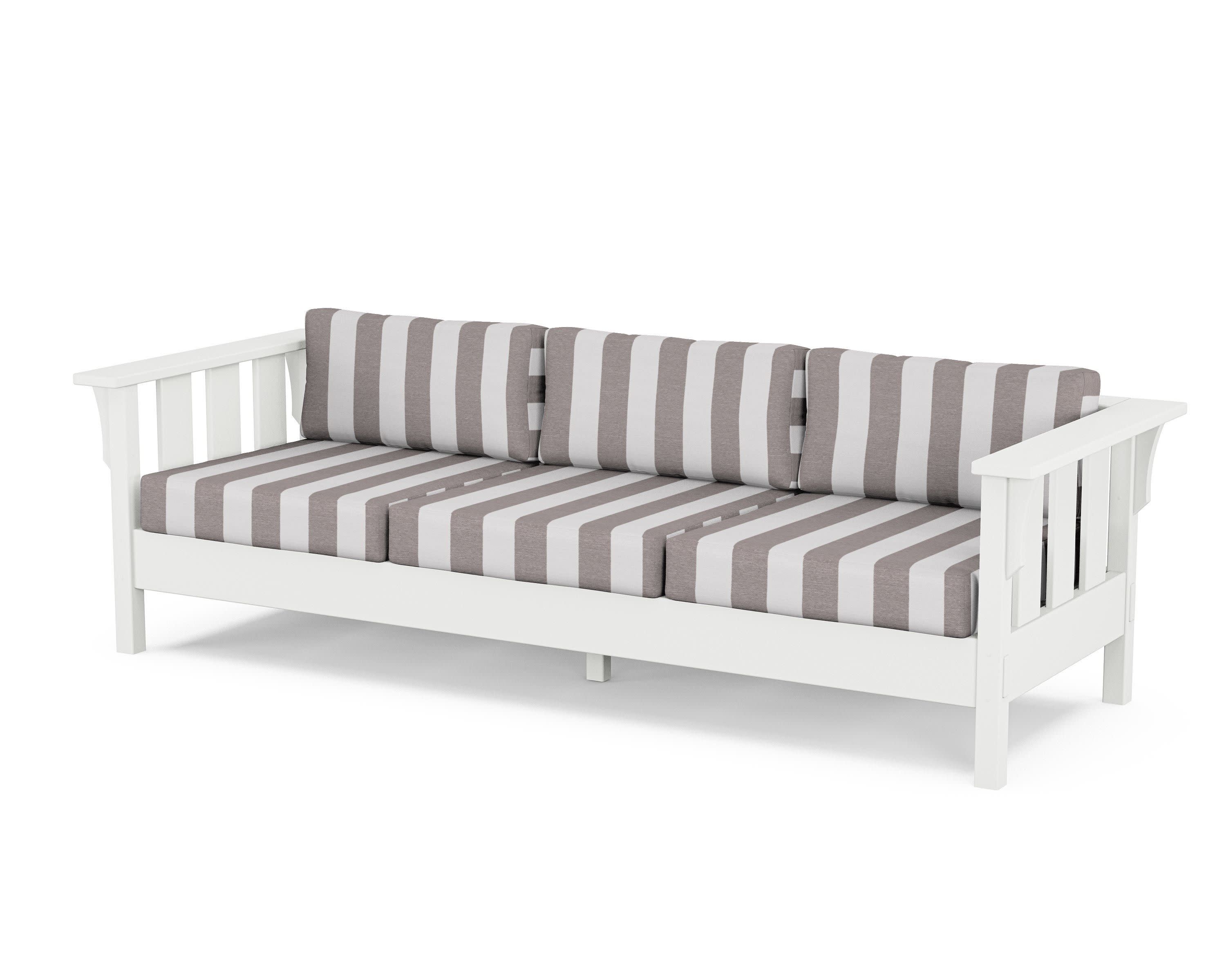 Acadia Deep Seating Sofa in White / Cabana Stripe Grey Mist
