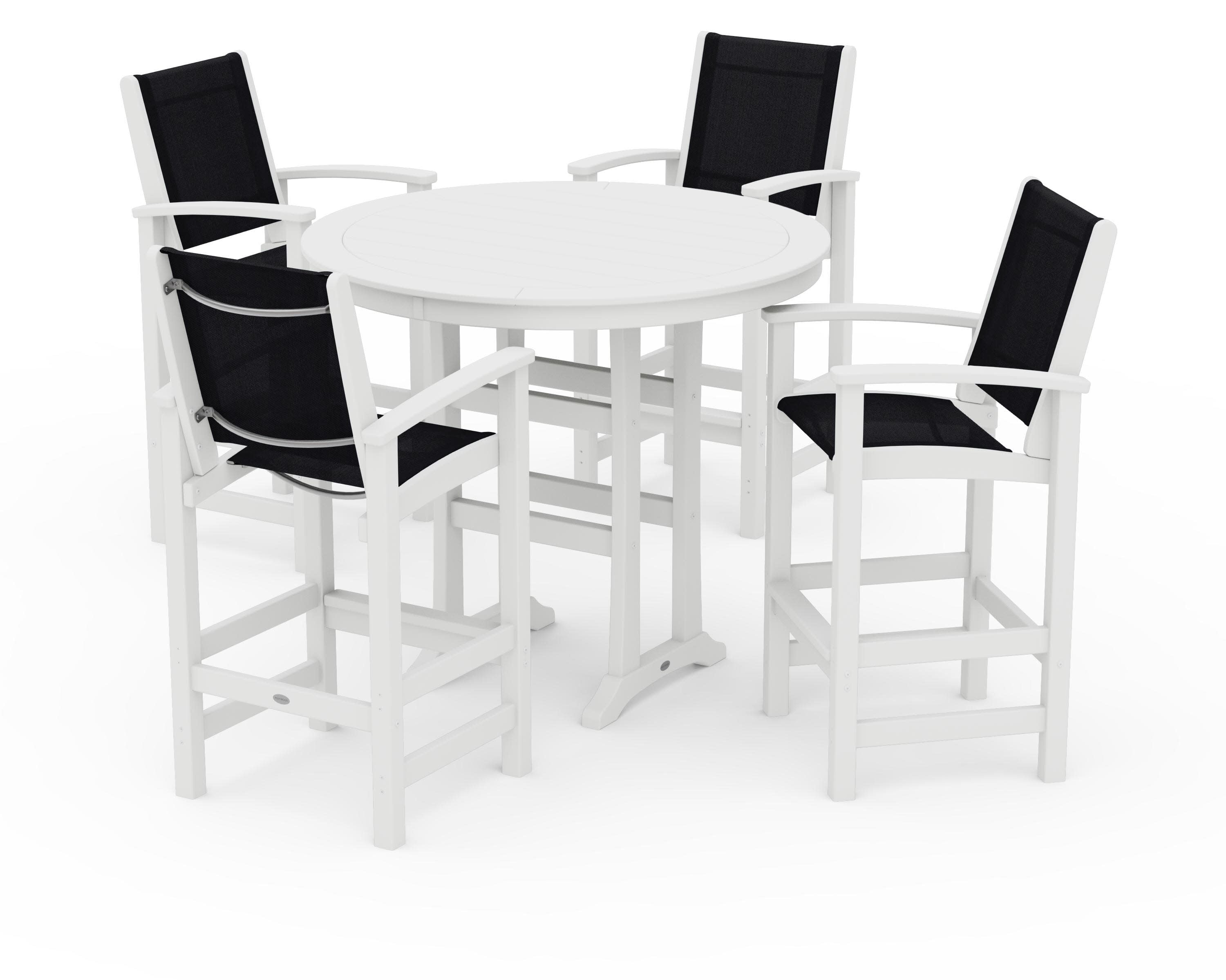 Coastal 5-Piece Nautical Trestle Bar Set in White / Black Sling