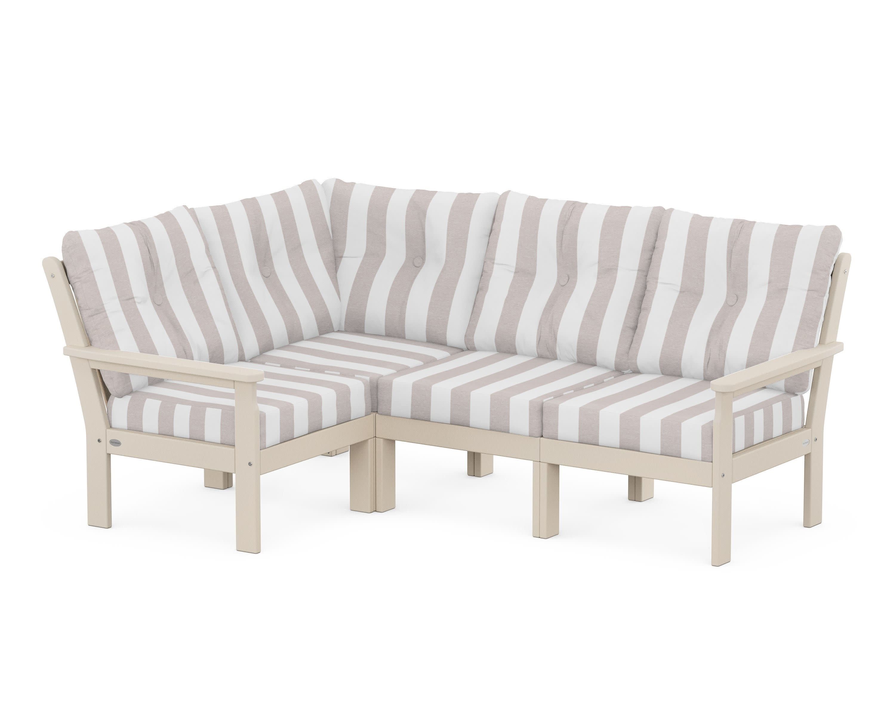 Vineyard 4-Piece Sectional in Sand / Cabana Stripe Dune Burlap