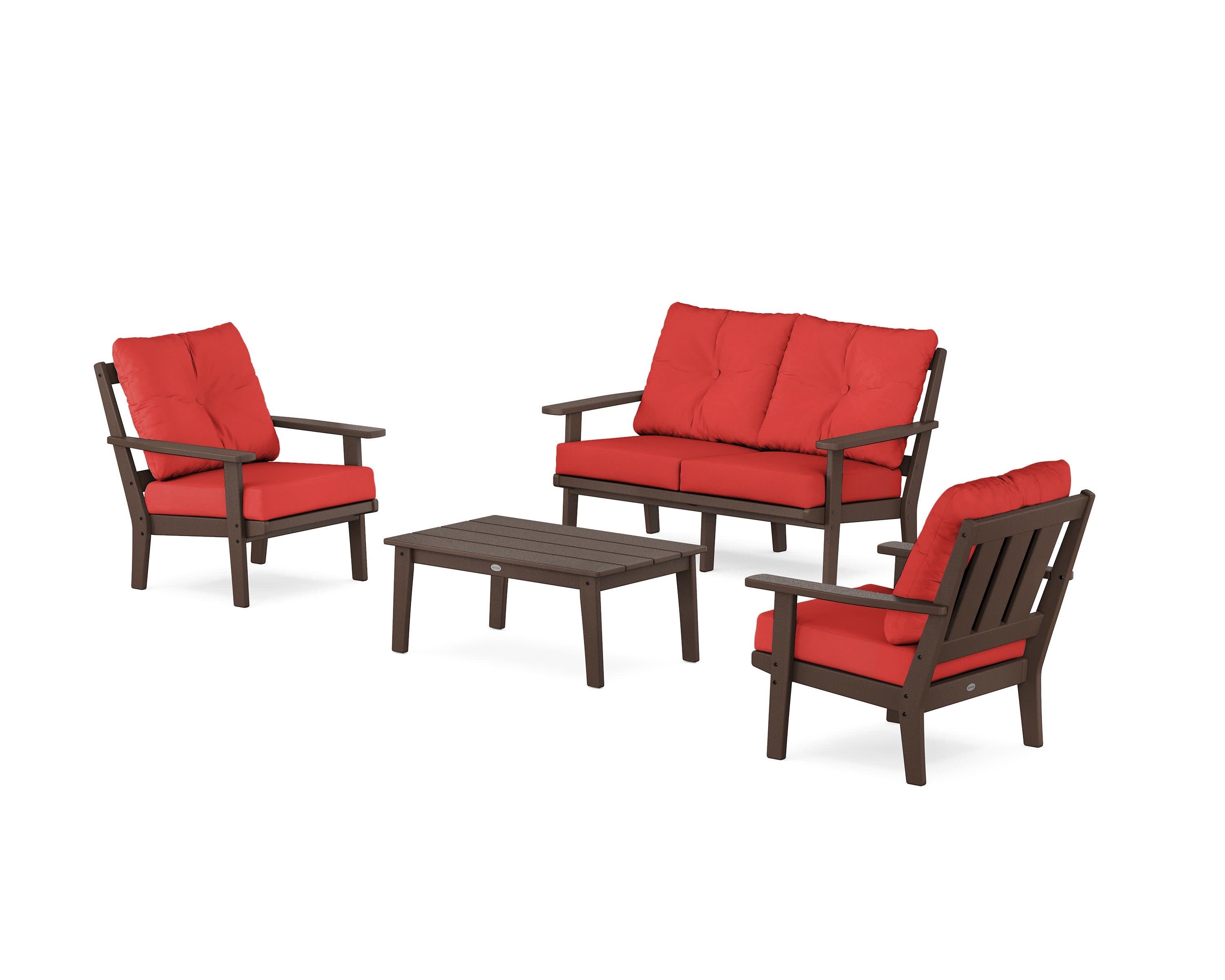 Oxford 4-Piece Deep Seating Set with Loveseat in Mahogany / Crimson Linen