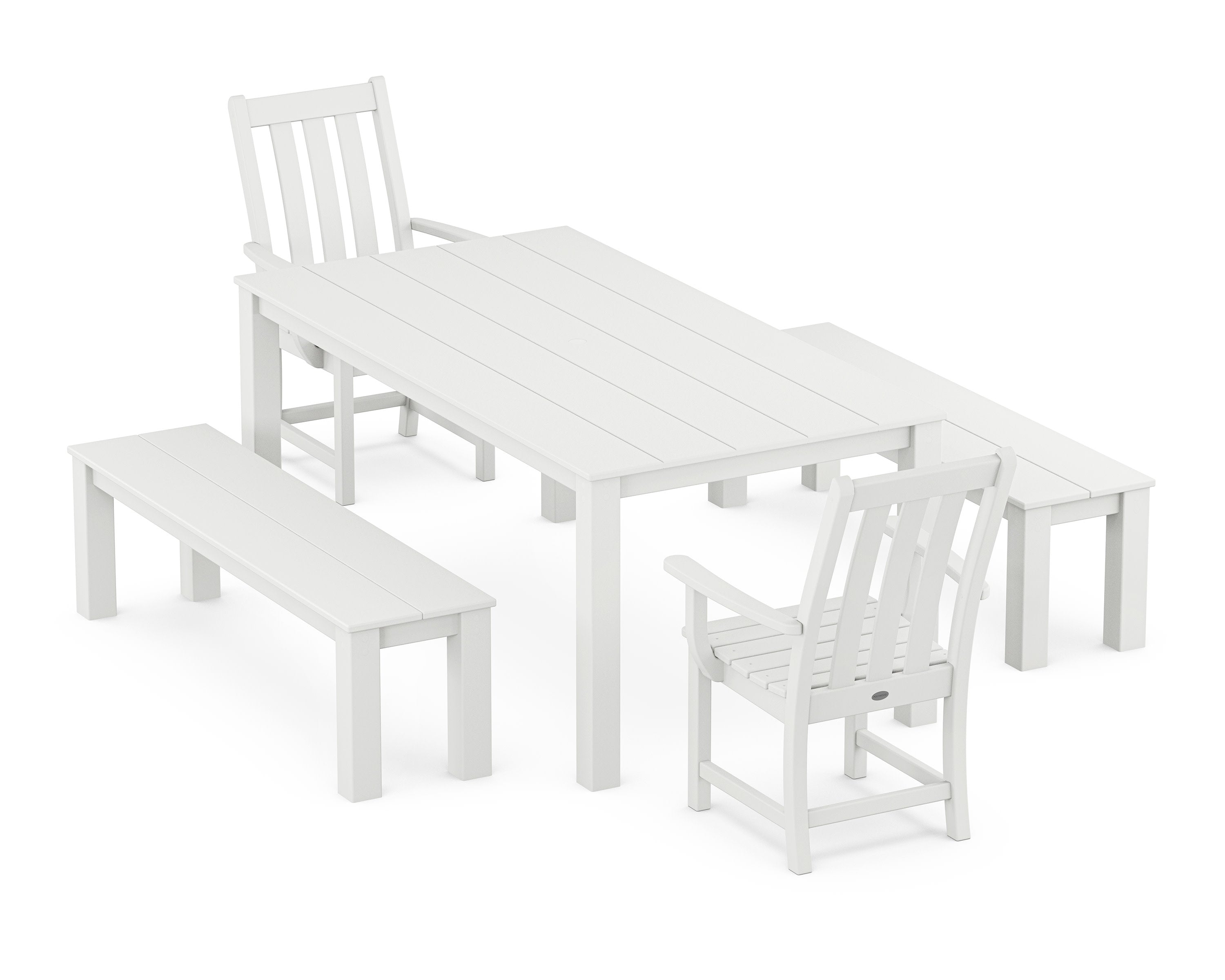 Vineyard 5-Piece Parsons Dining Set with Benches in White
