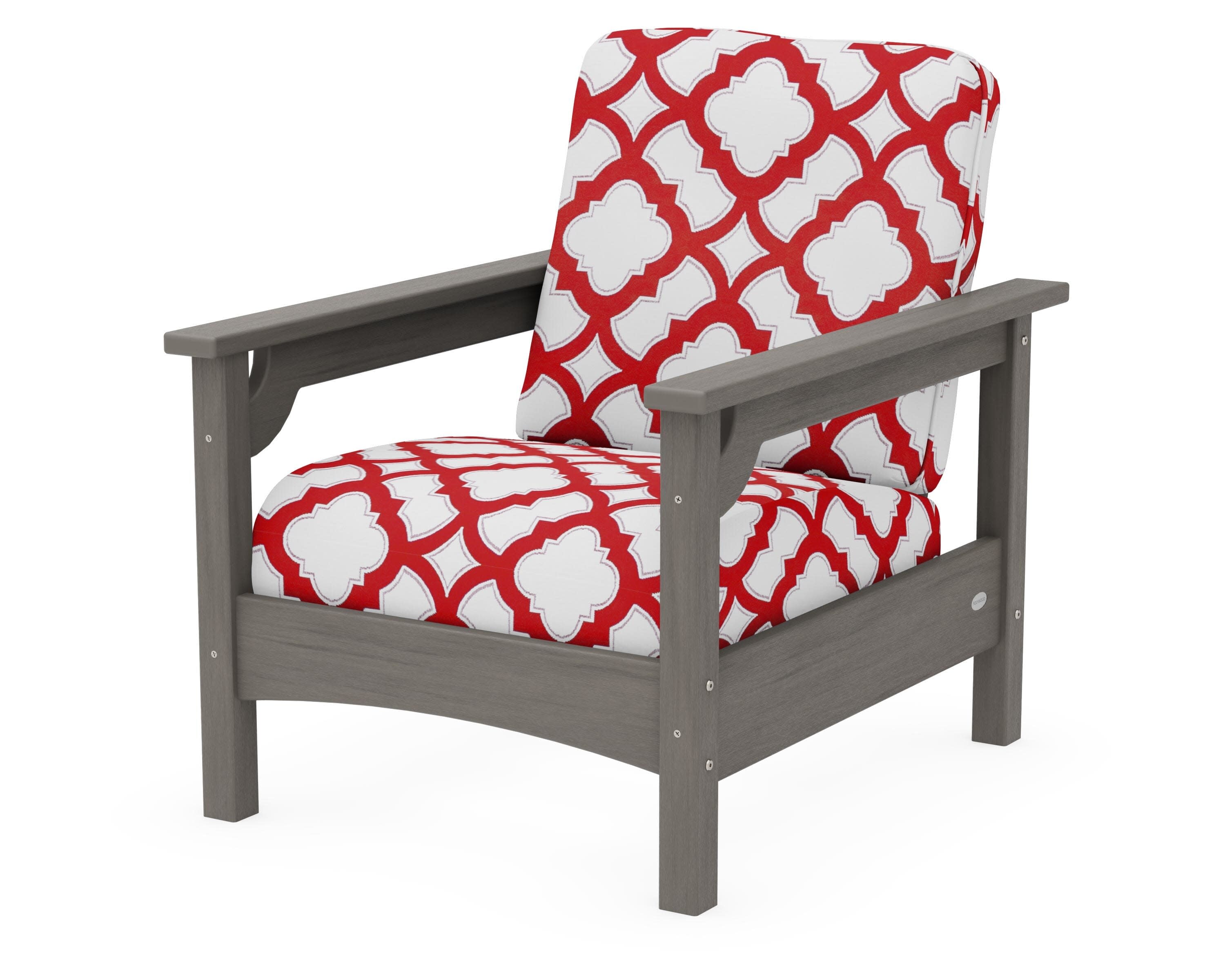Club Chair in Driftwood / Trellis Crimson
