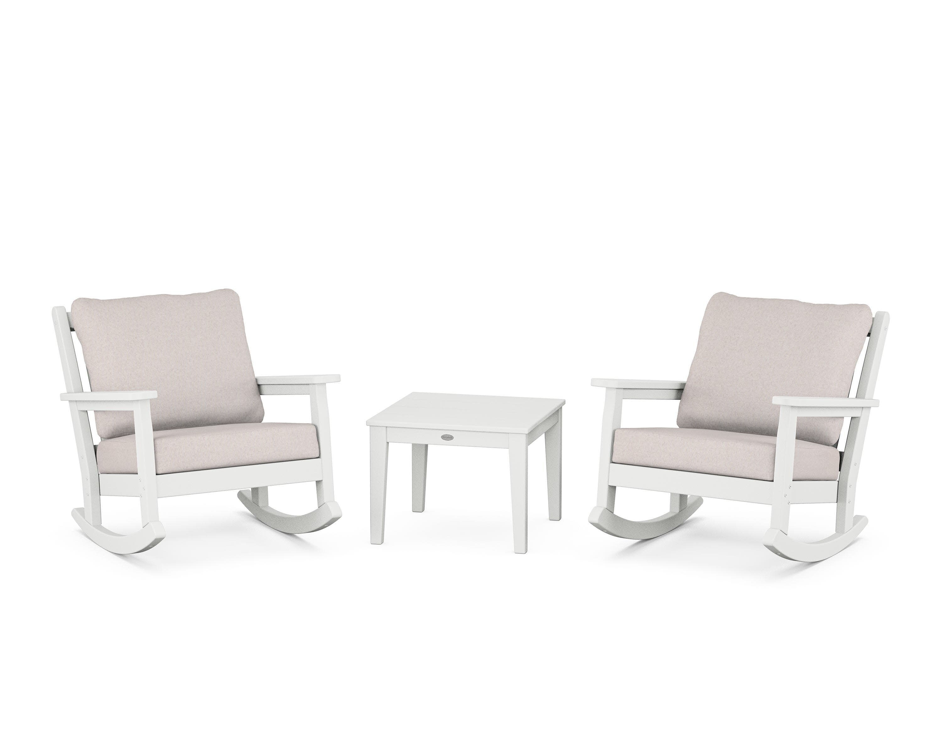 Chippendale 3-Piece Deep Seating Rocker Set in White / Dune Burlap