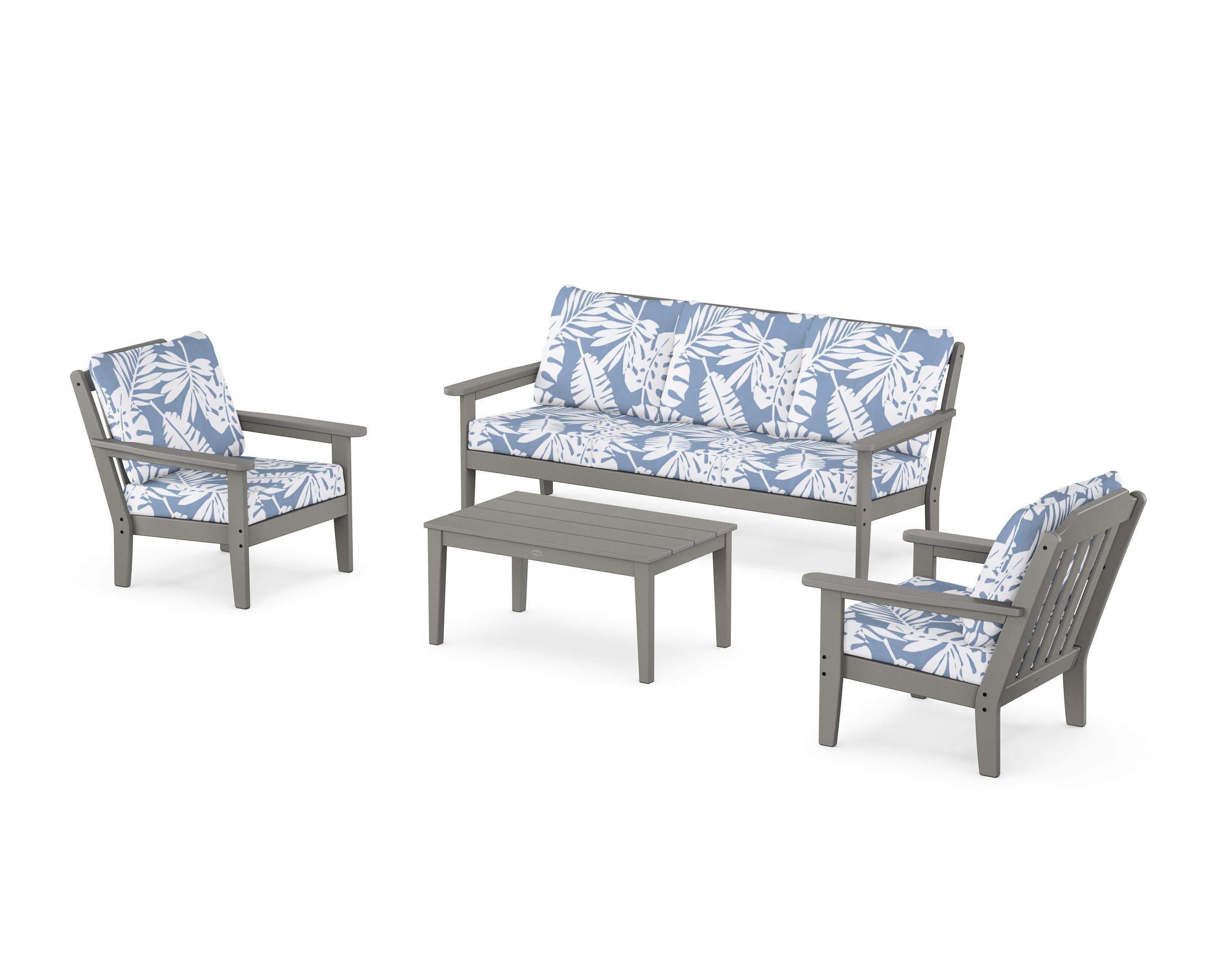 Cottage 4-Piece Deep Seating Set with Sofa in Slate Grey / Leaf Sky Blue