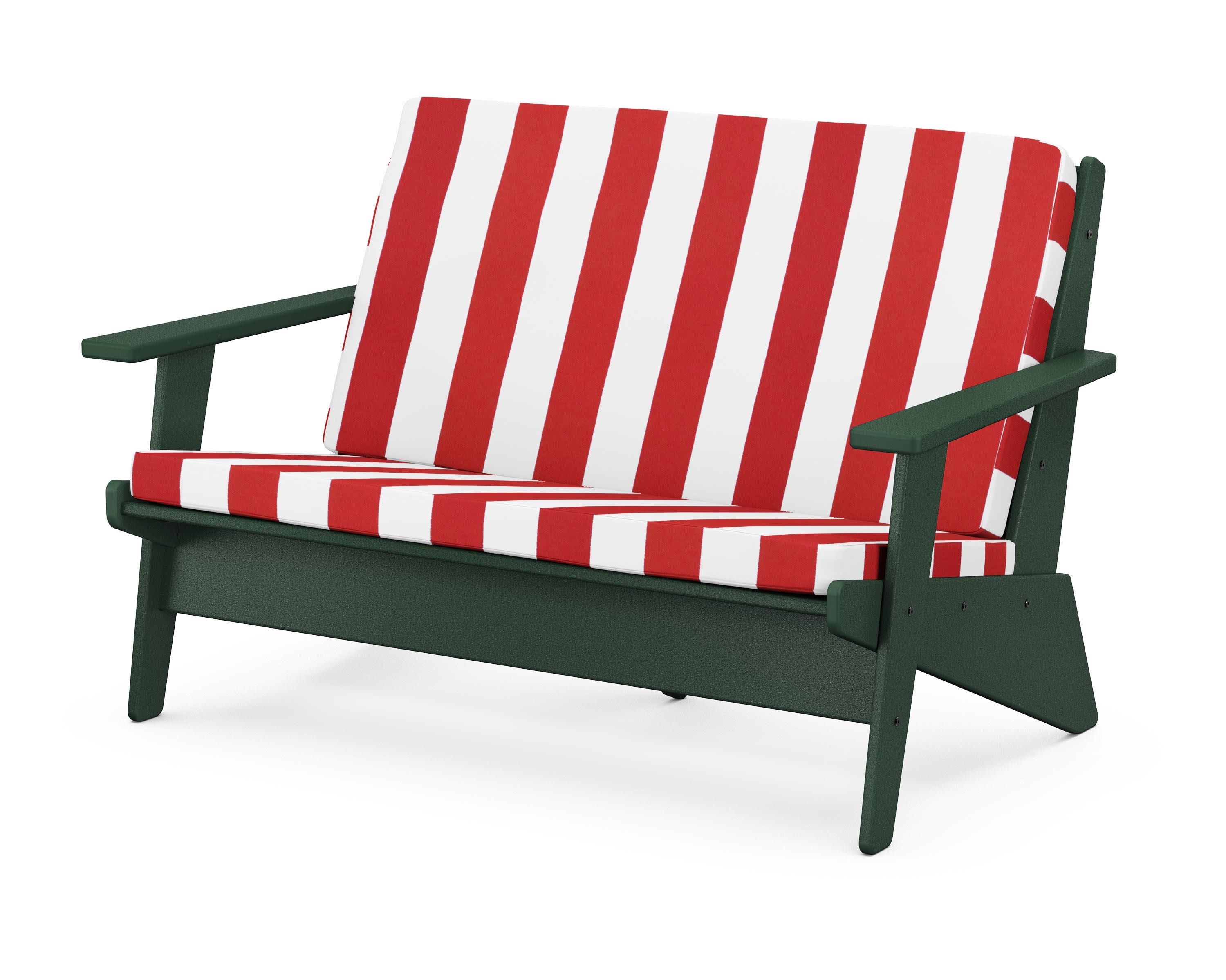 Riviera Modern Lounge Loveseat in Green / Cabana Stripe Crimson