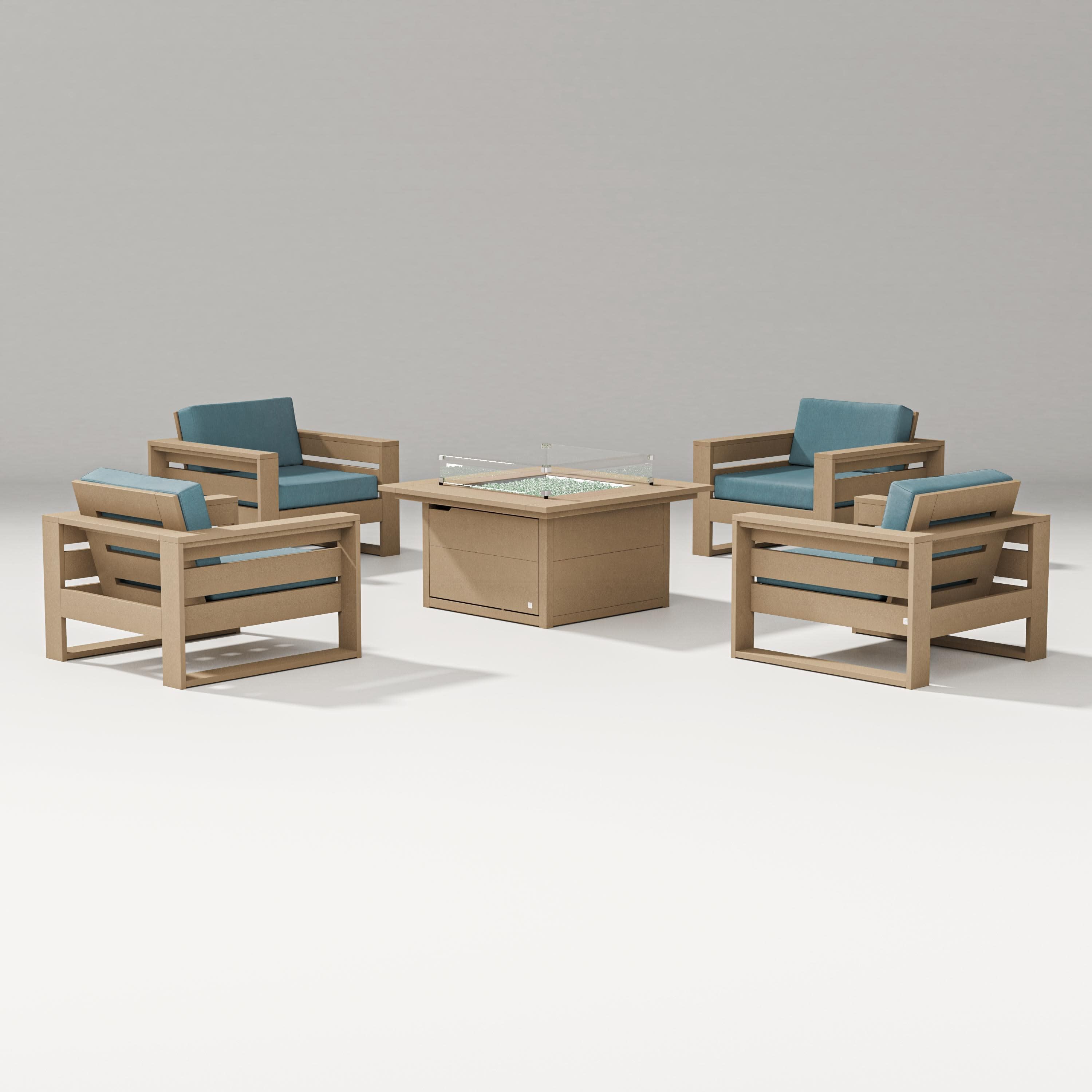 Latitude 5-Piece Lounge Fire Table Set in Vintage Sahara / Ocean Teal