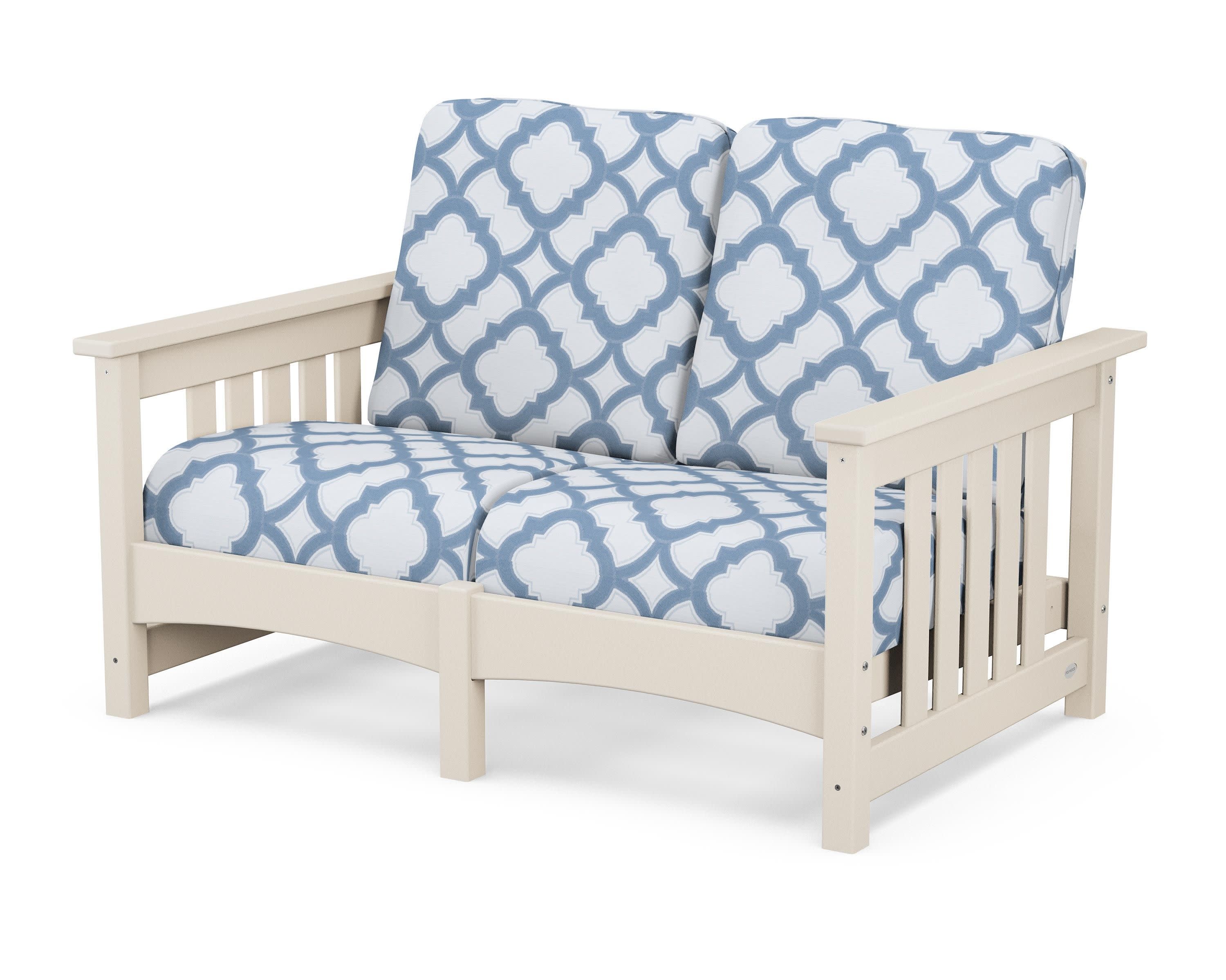 Club Mission Loveseat in Sand / Trellis Sky Blue