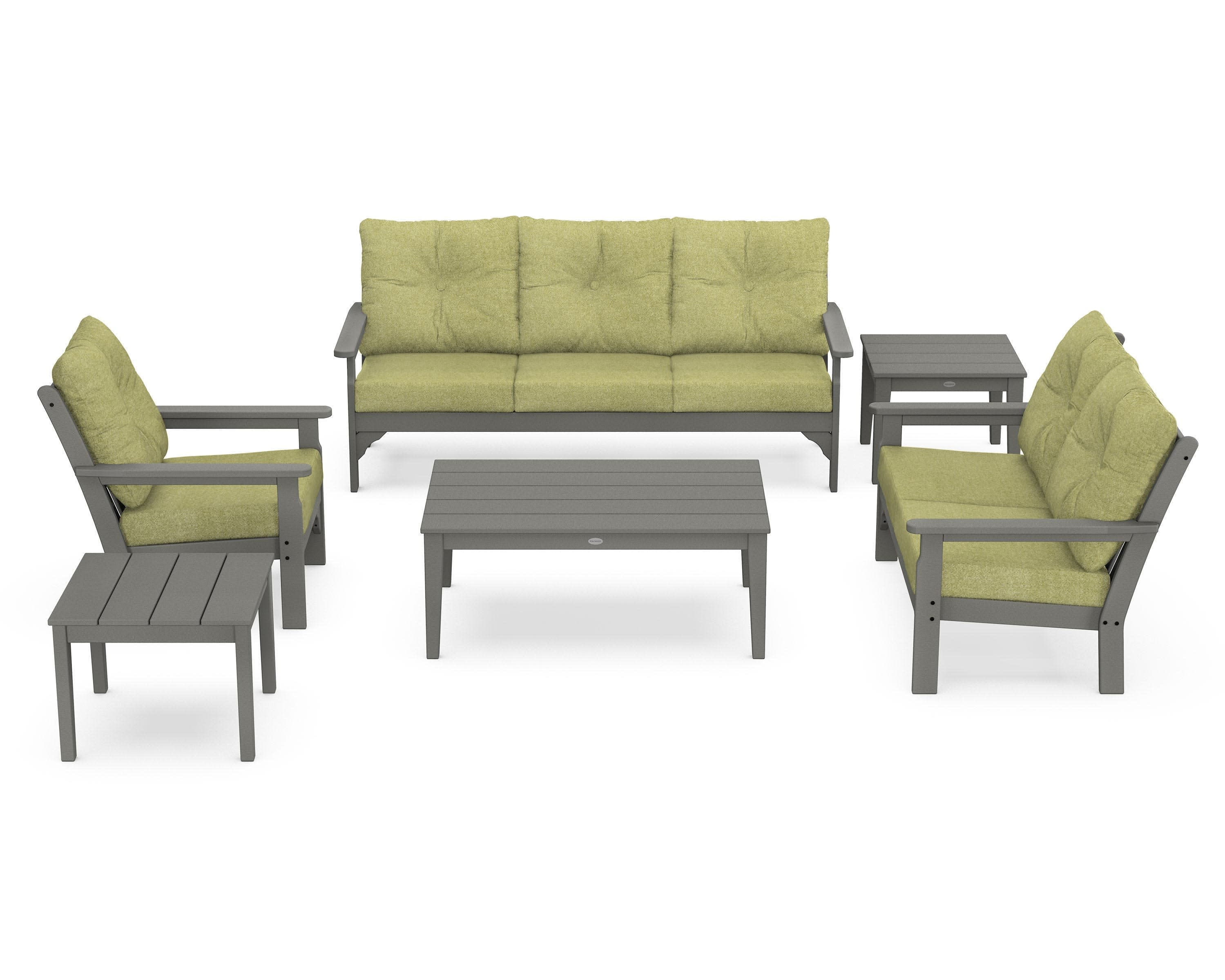 Vineyard 6-Piece Deep Seating Set in Slate Grey / Chartreuse Boucle
