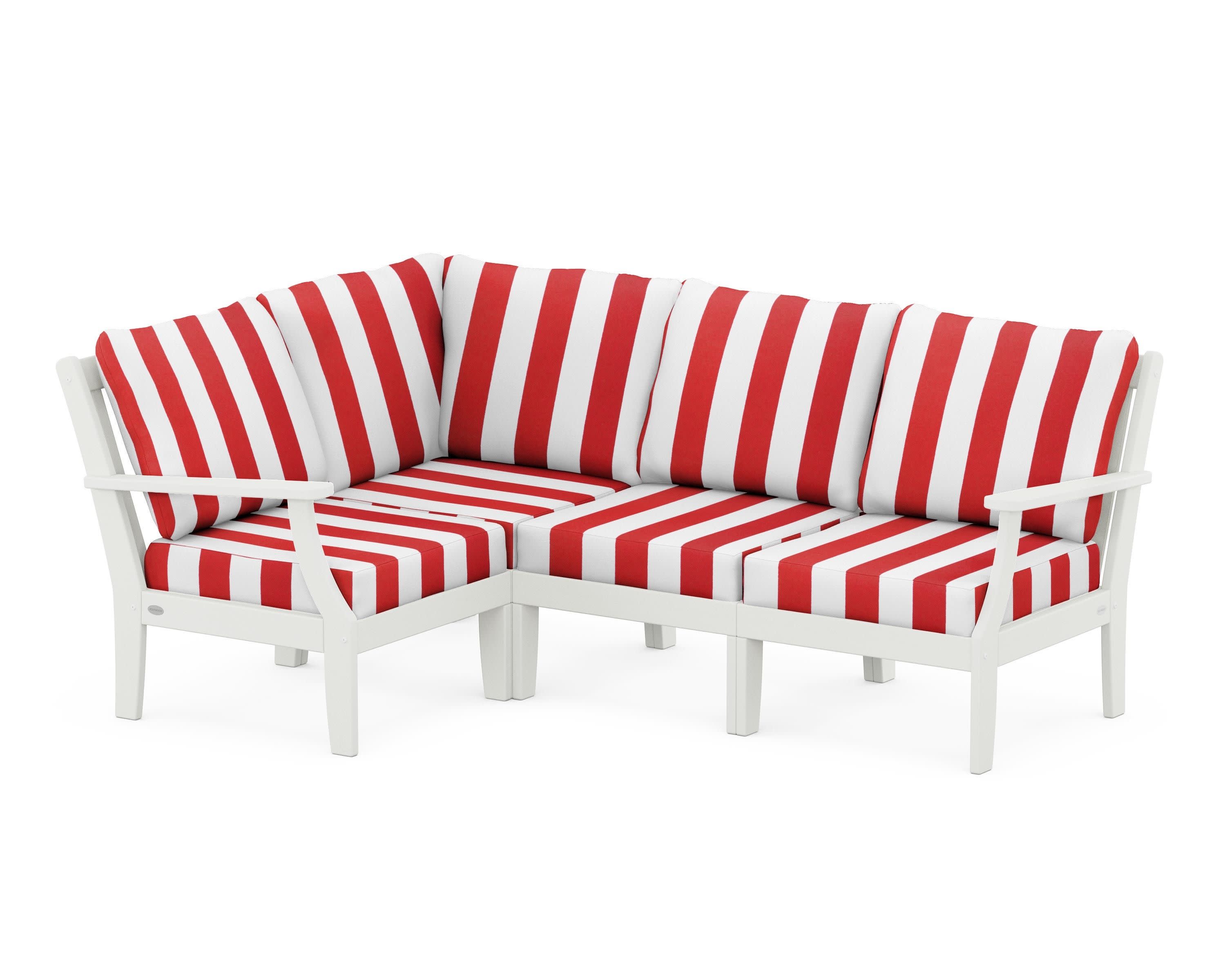 Braxton Modular 4-Piece Deep Seating Set in Vintage White / Cabana Stripe Crimson